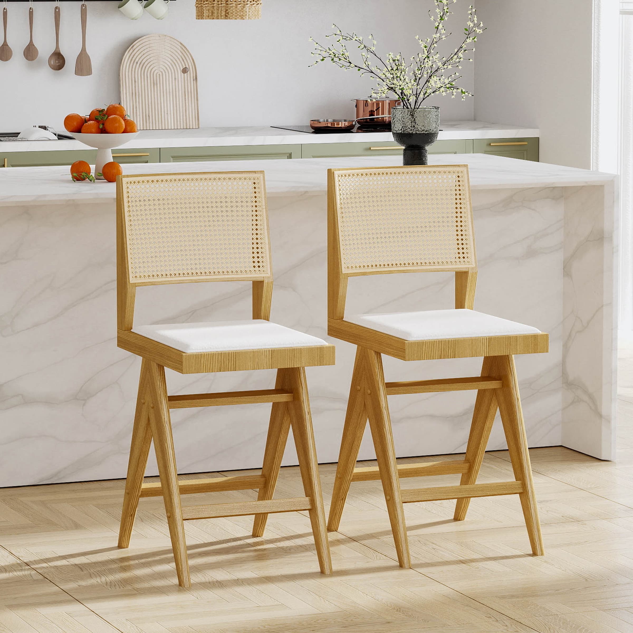 Janoray 26"H Rattan Back Counter Height Bar Stools Set of 2 - X341CS