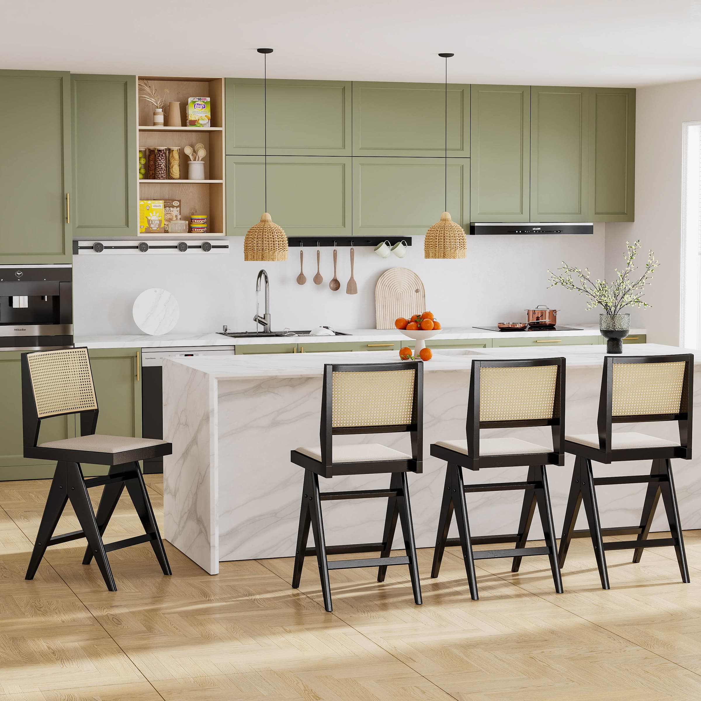 Janoray 26"H Rattan Back Counter Height Bar Stools Set of 2 - X341CS