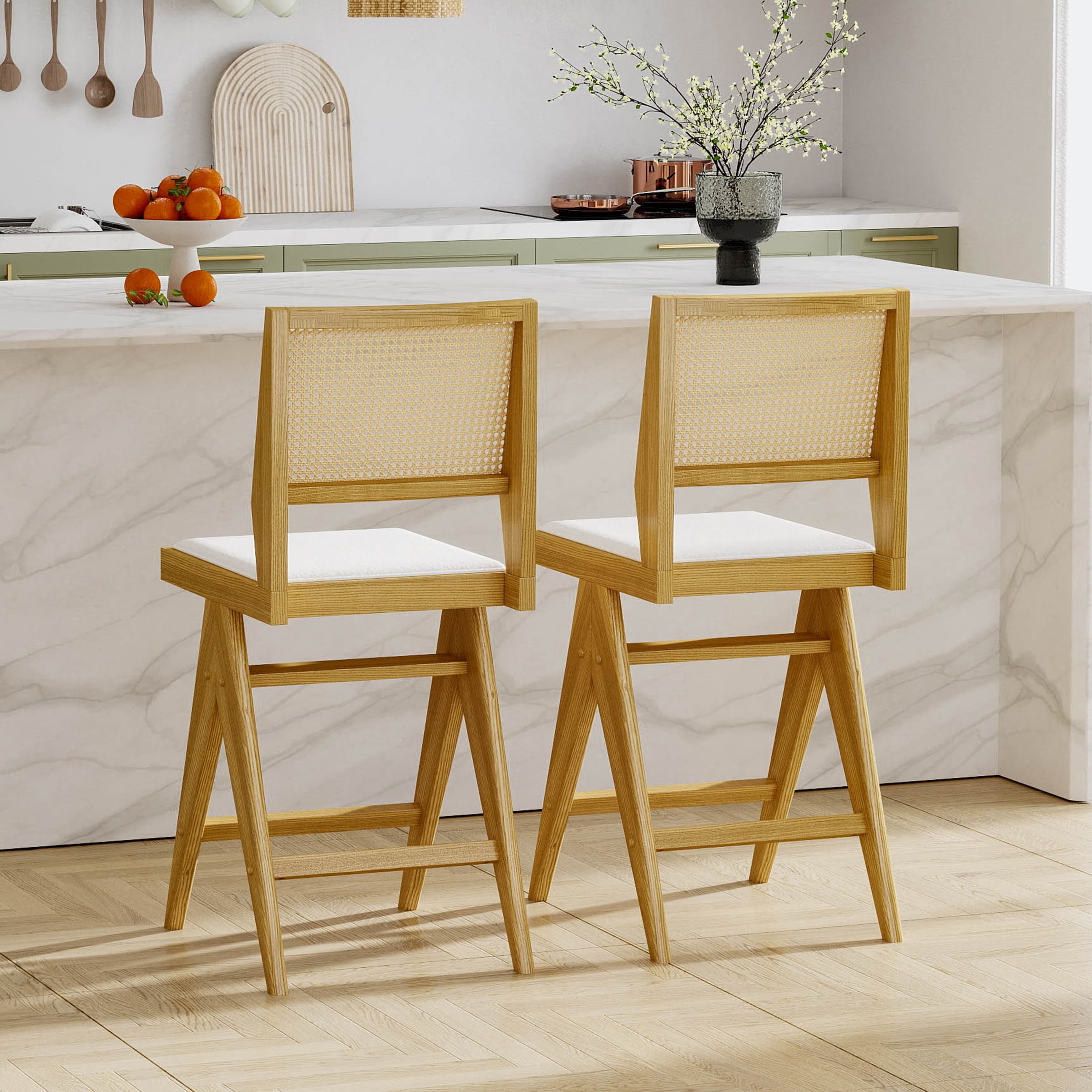 Janoray 26"H Rattan Back Counter Height Bar Stools Set of 2 - X341CS