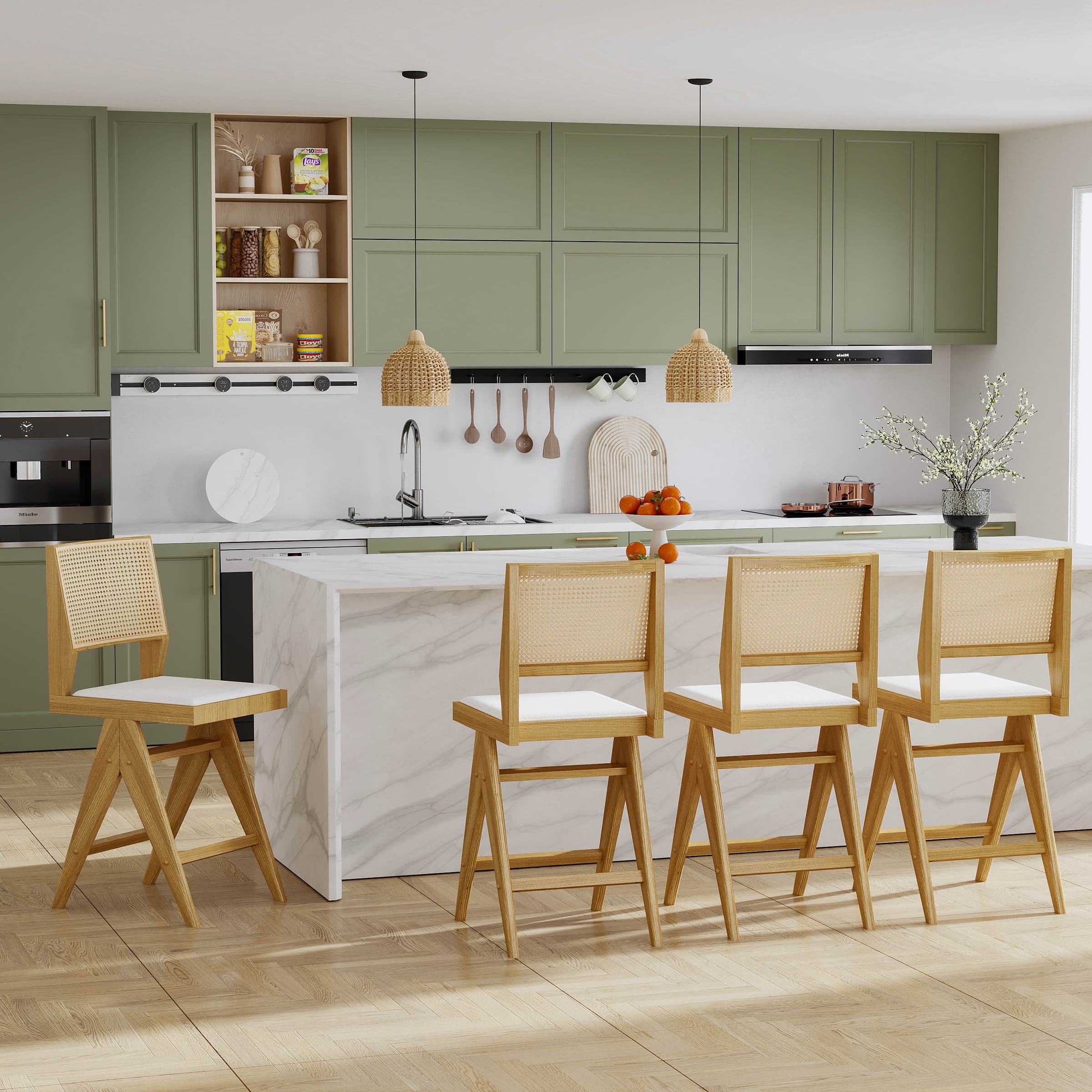 Janoray 26"H Rattan Back Counter Height Bar Stools Set of 2 - X341CS