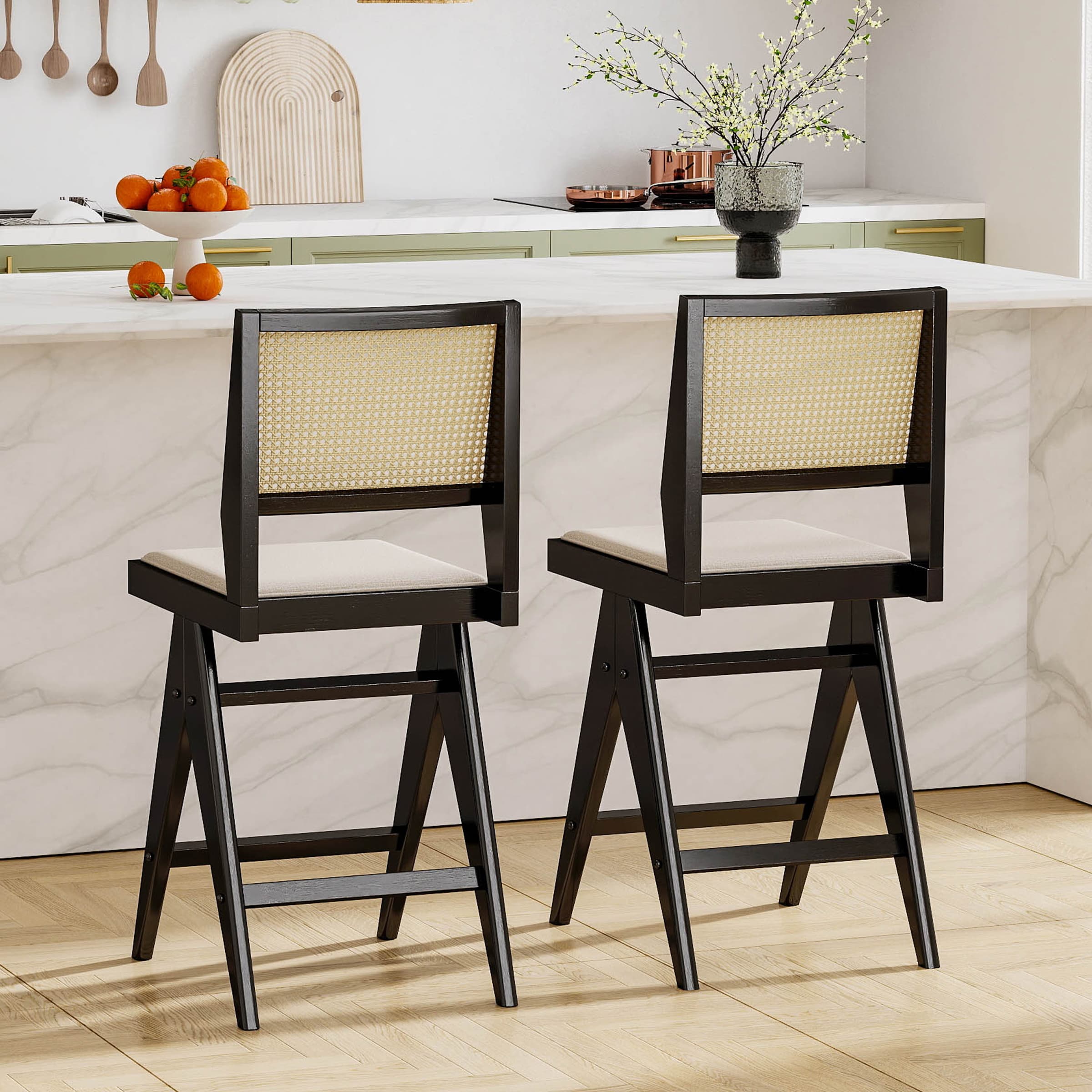 Janoray 26"H Rattan Back Counter Height Bar Stools Set of 2 - X341CS