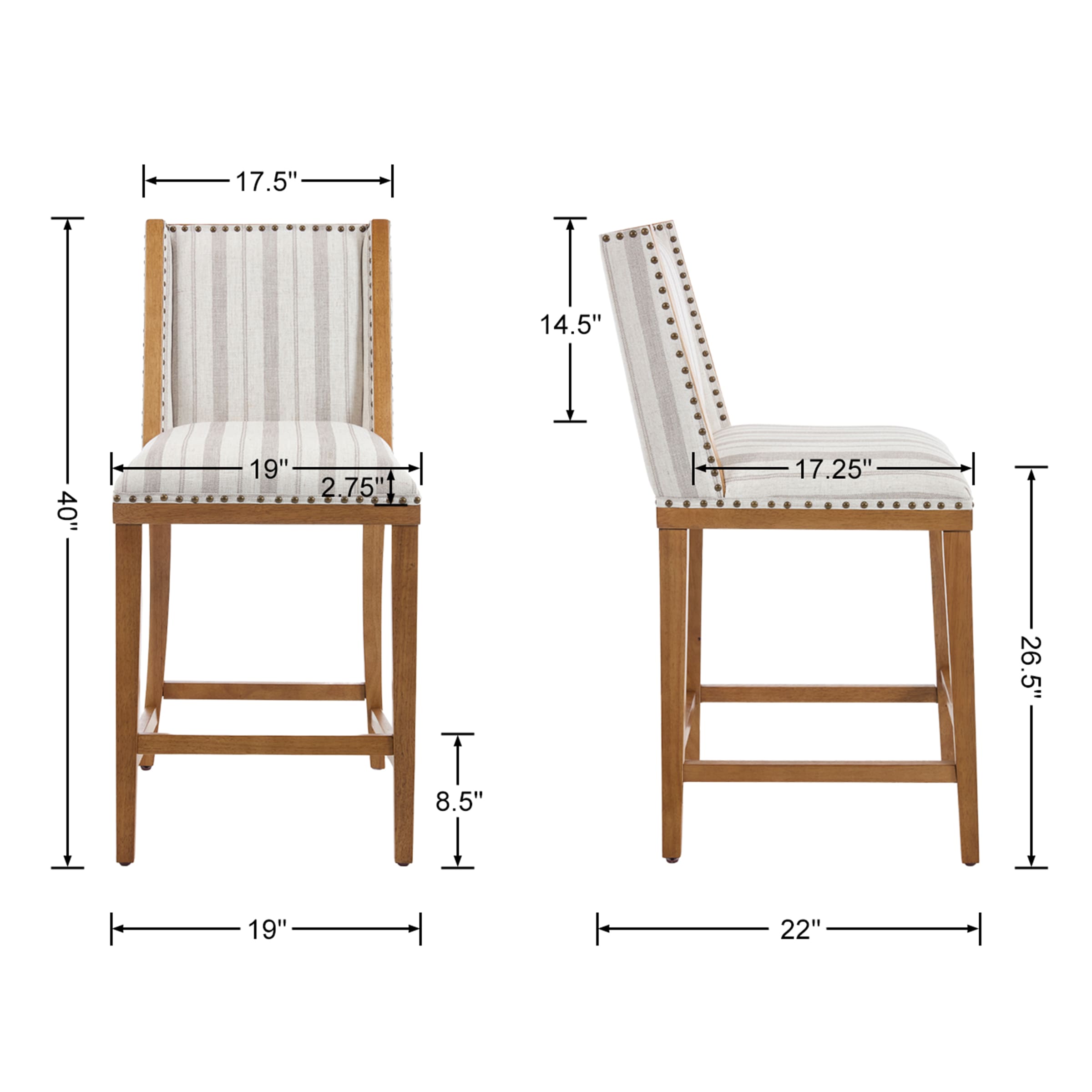 26"H Farmhouse Wingback Counter Stools Set of 2 - X023CS