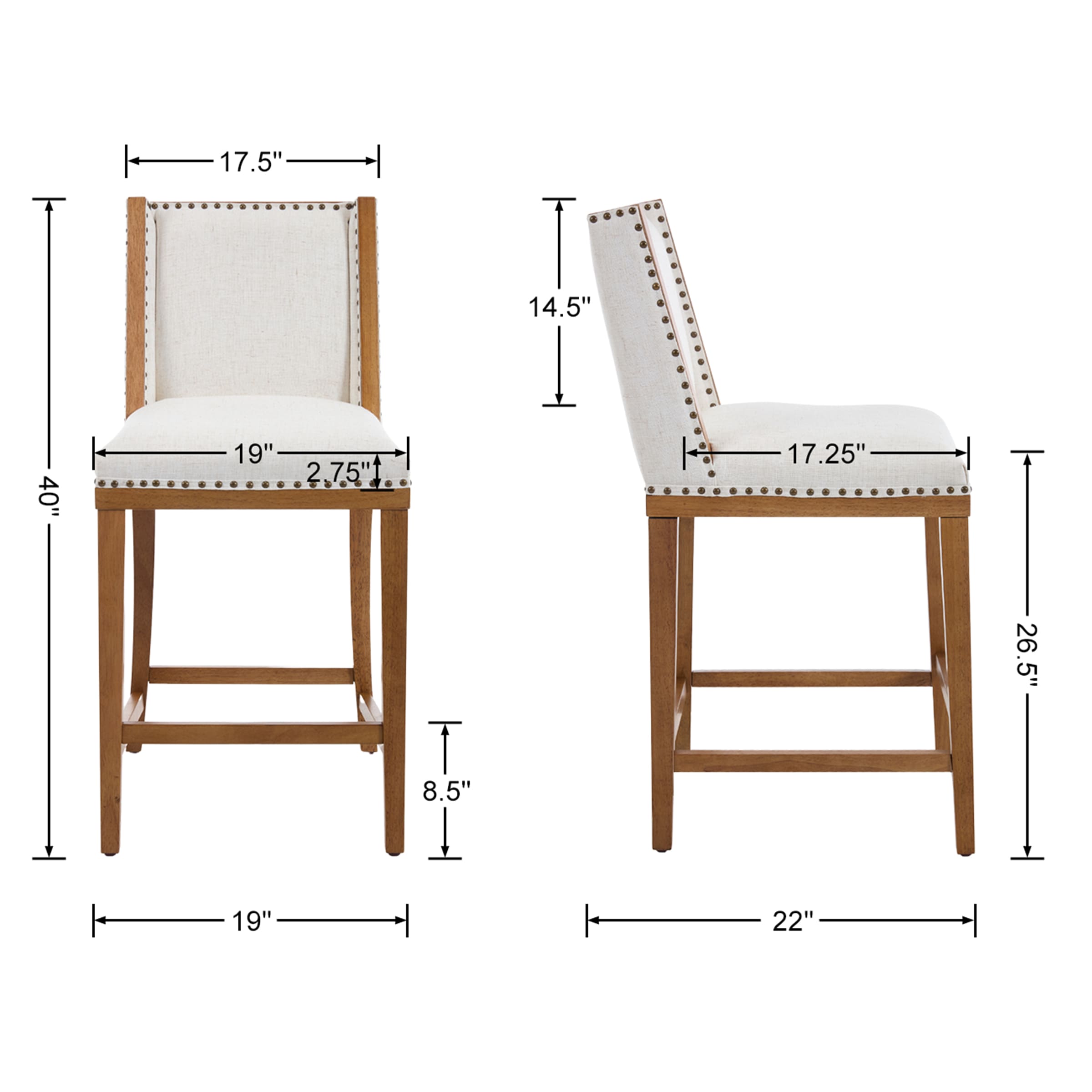 26"H Farmhouse Wingback Counter Stools Set of 2 - X023CS