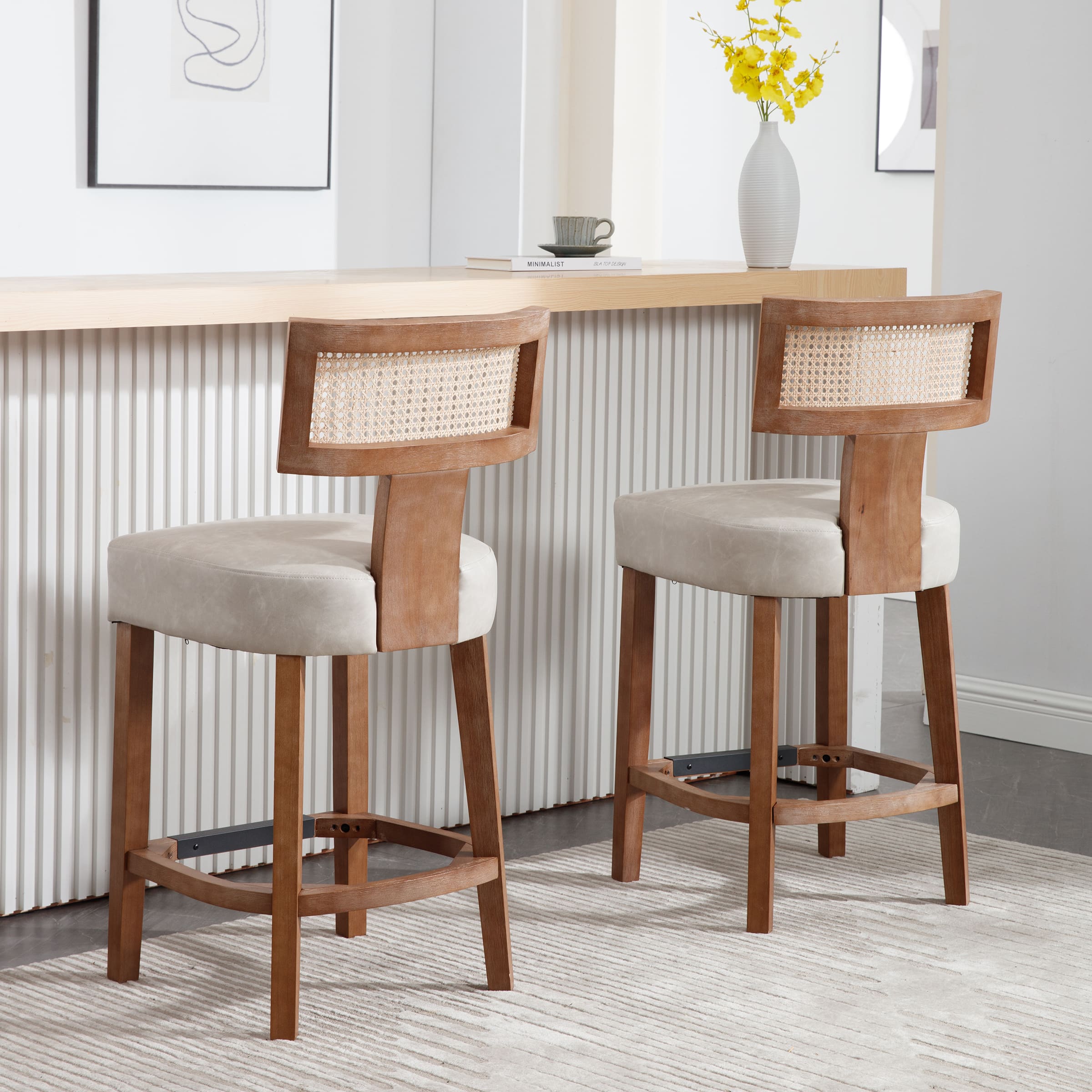 Janoray 26”H Rattan Back Counter Stools Set of 2 - 5752CS