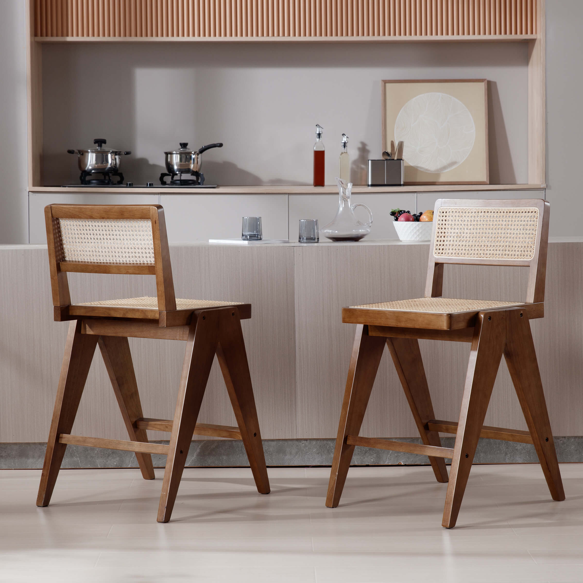 Janoray 26"H Rattan Back Wood Counte Stools Set of 2 - 5760CS