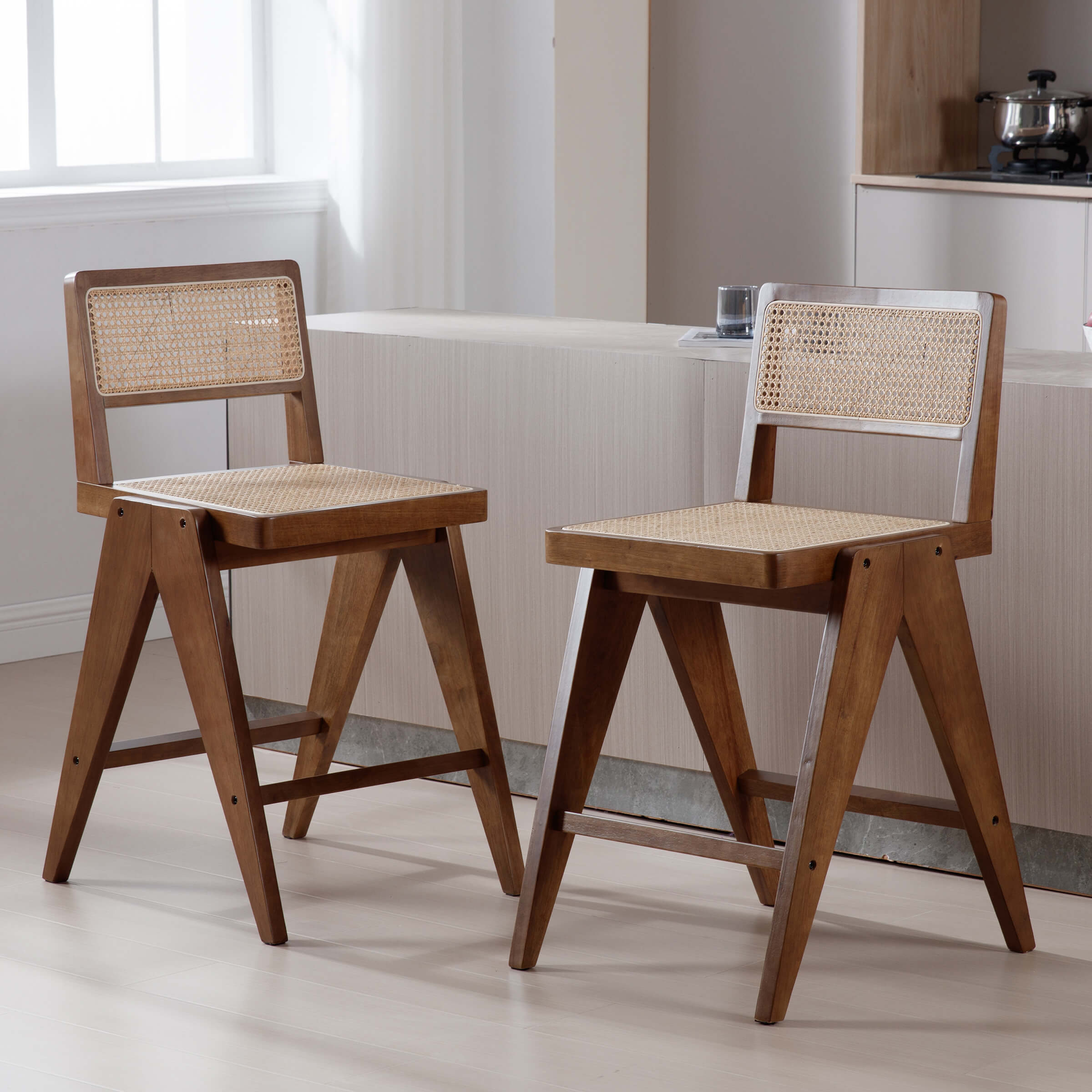 Janoray 26"H Rattan Back Wood Counte Stools Set of 2 - 5760CS