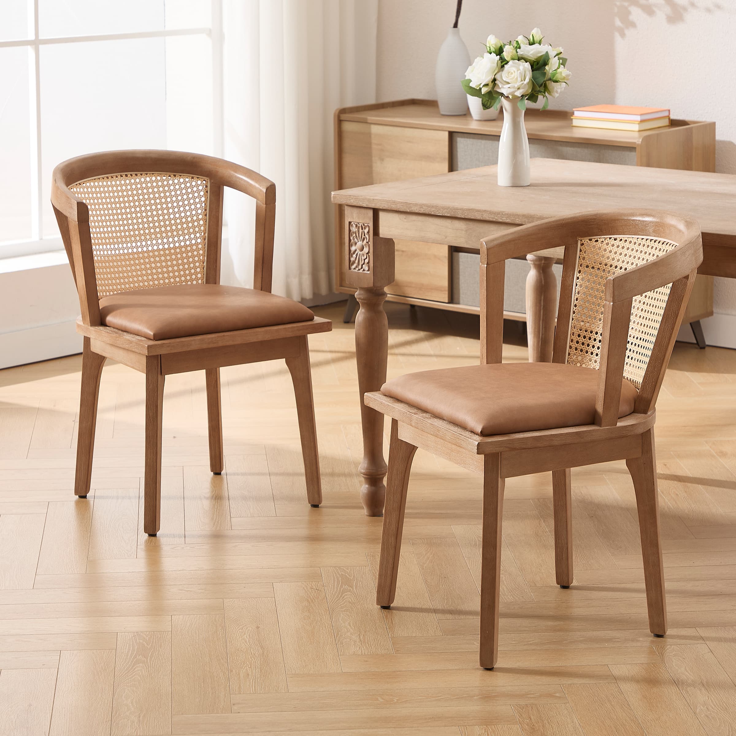 Janoray Dining Chairs with Cane Woven Back Set of 2 - 10085DC