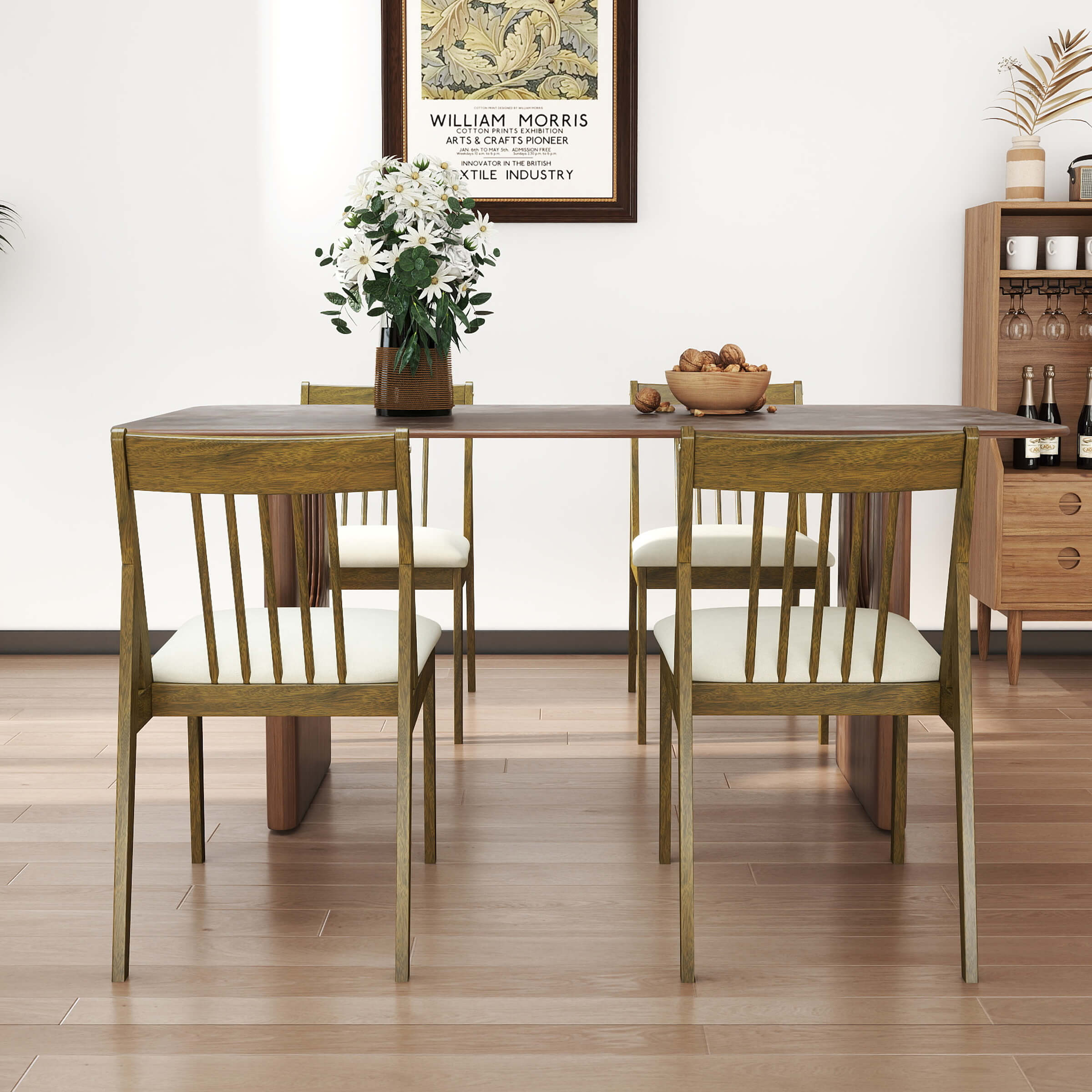 Janoray Farmhouse Chenille Upholstered Spindle Back Dining Chairs Set of 4 - 2346DC