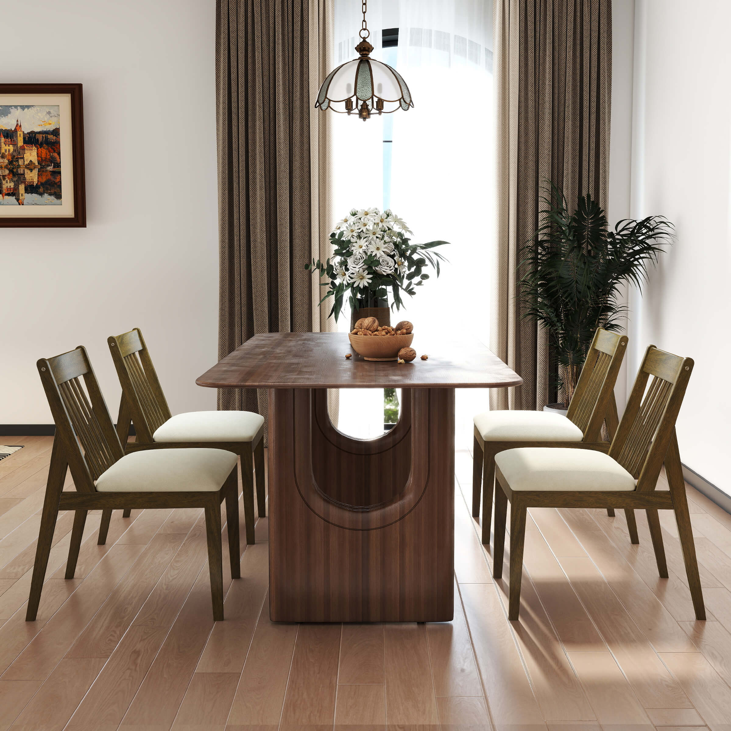 Janoray Farmhouse Chenille Upholstered Spindle Back Dining Chairs Set of 4 - 2346DC