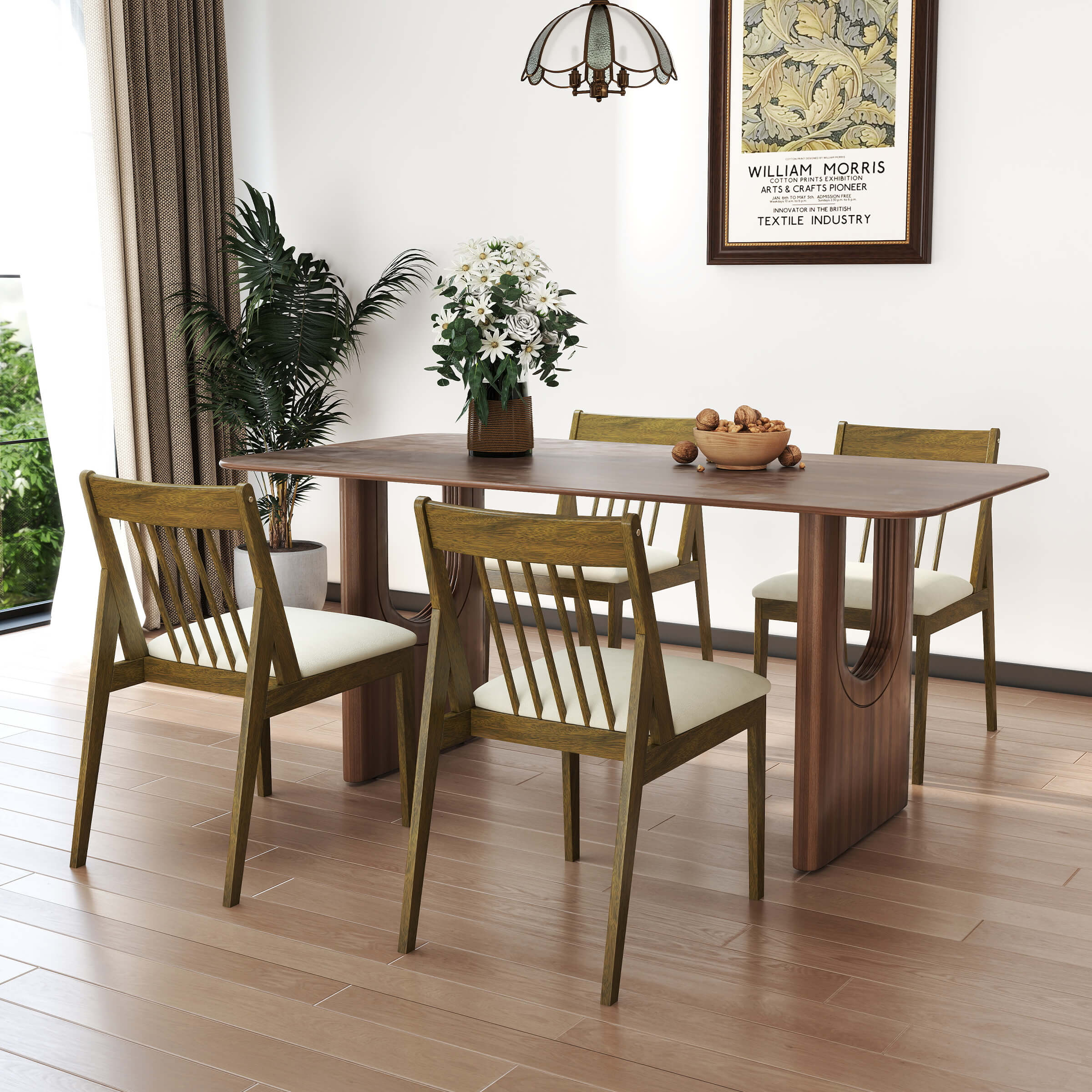 Janoray Farmhouse Chenille Upholstered Spindle Back Dining Chairs Set of 4 - 2346DC