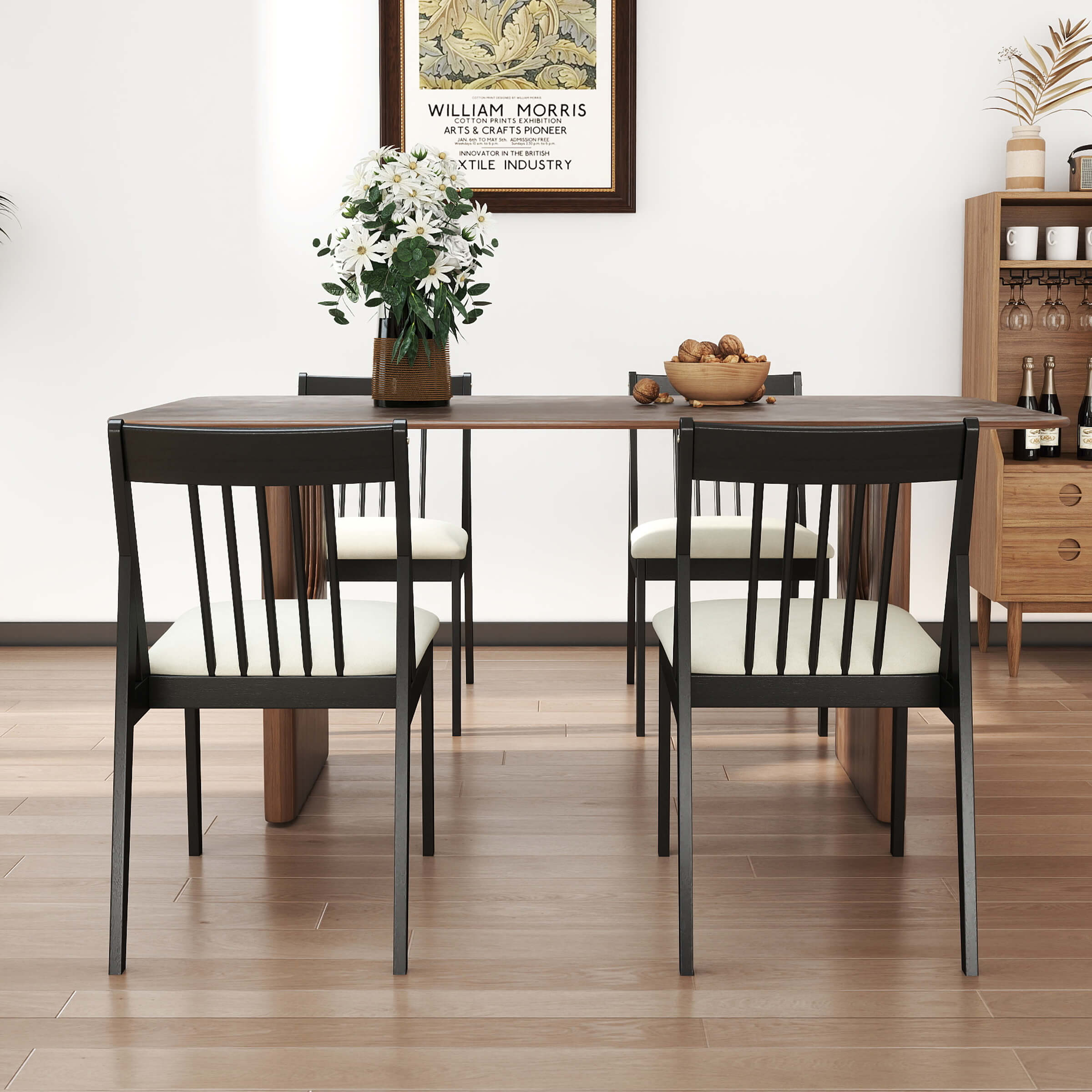 Janoray Farmhouse Chenille Upholstered Spindle Back Dining Chairs Set of 4 - 2346DC