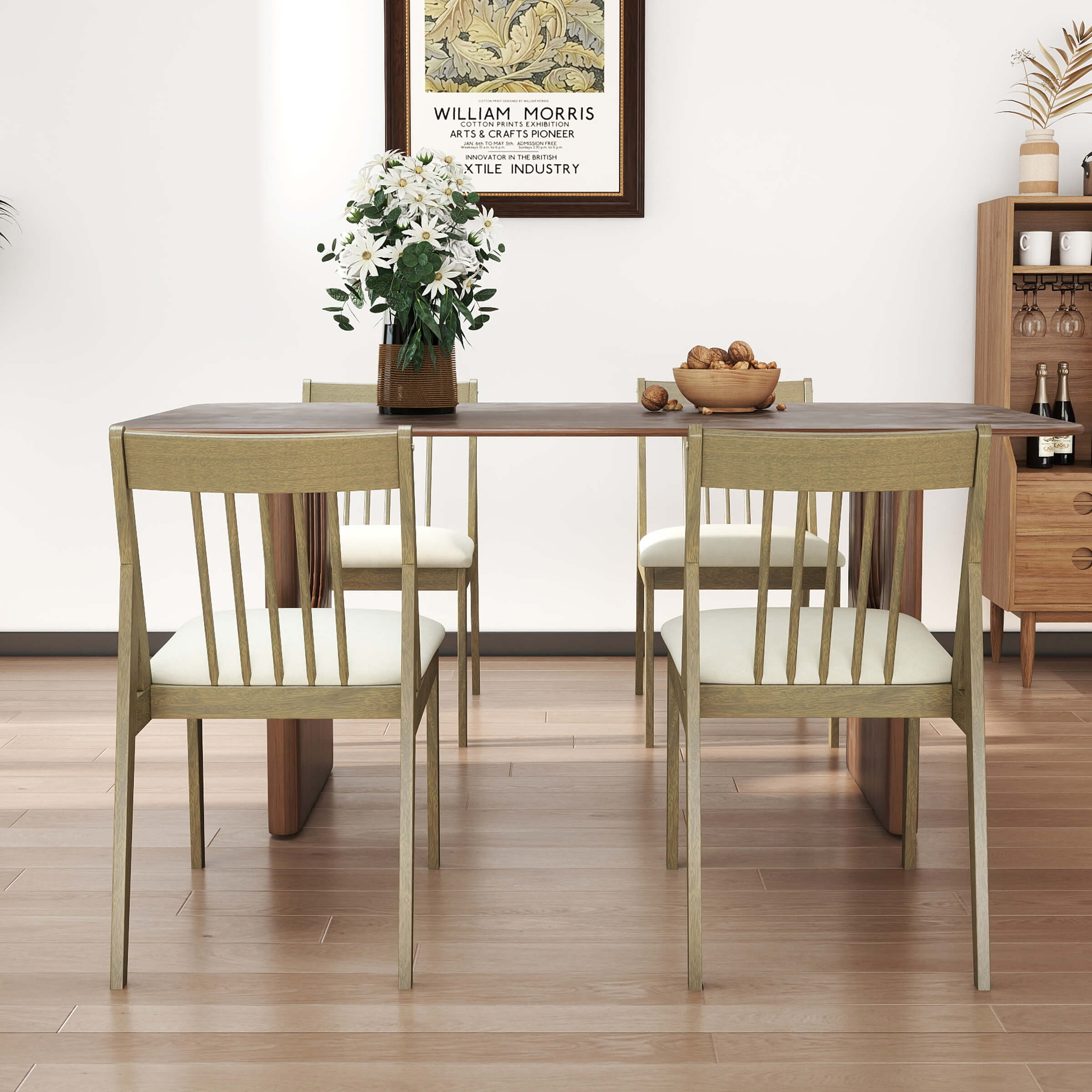 Janoray Farmhouse Chenille Upholstered Spindle Back Dining Chairs Set of 4 - 2346DC