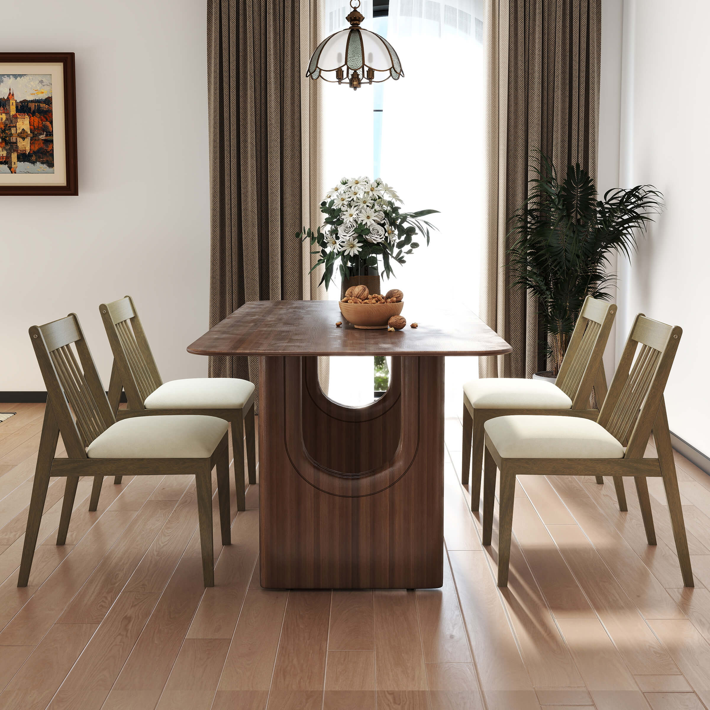 Janoray Farmhouse Chenille Upholstered Spindle Back Dining Chairs Set of 4 - 2346DC