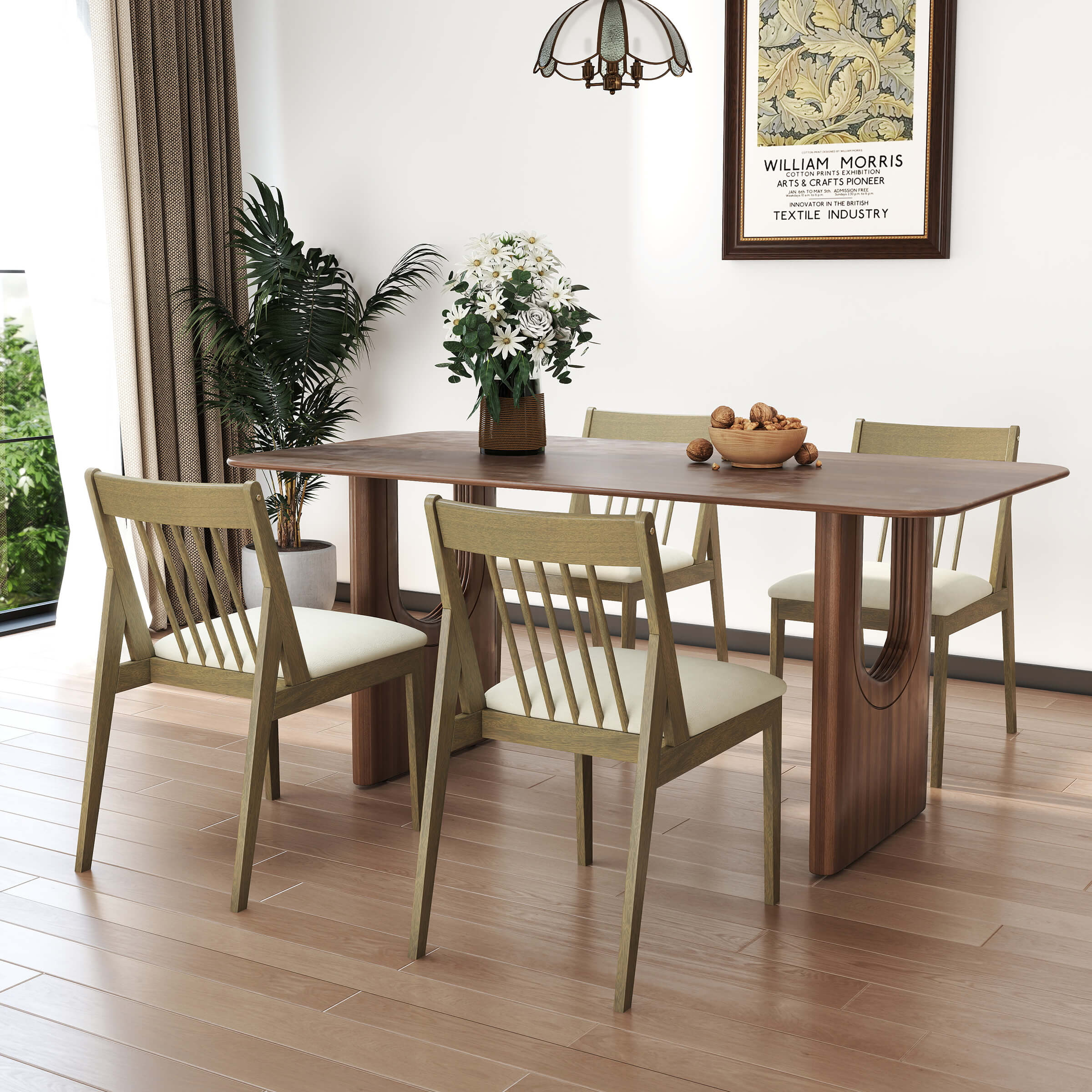 Janoray Farmhouse Chenille Upholstered Spindle Back Dining Chairs Set of 4 - 2346DC