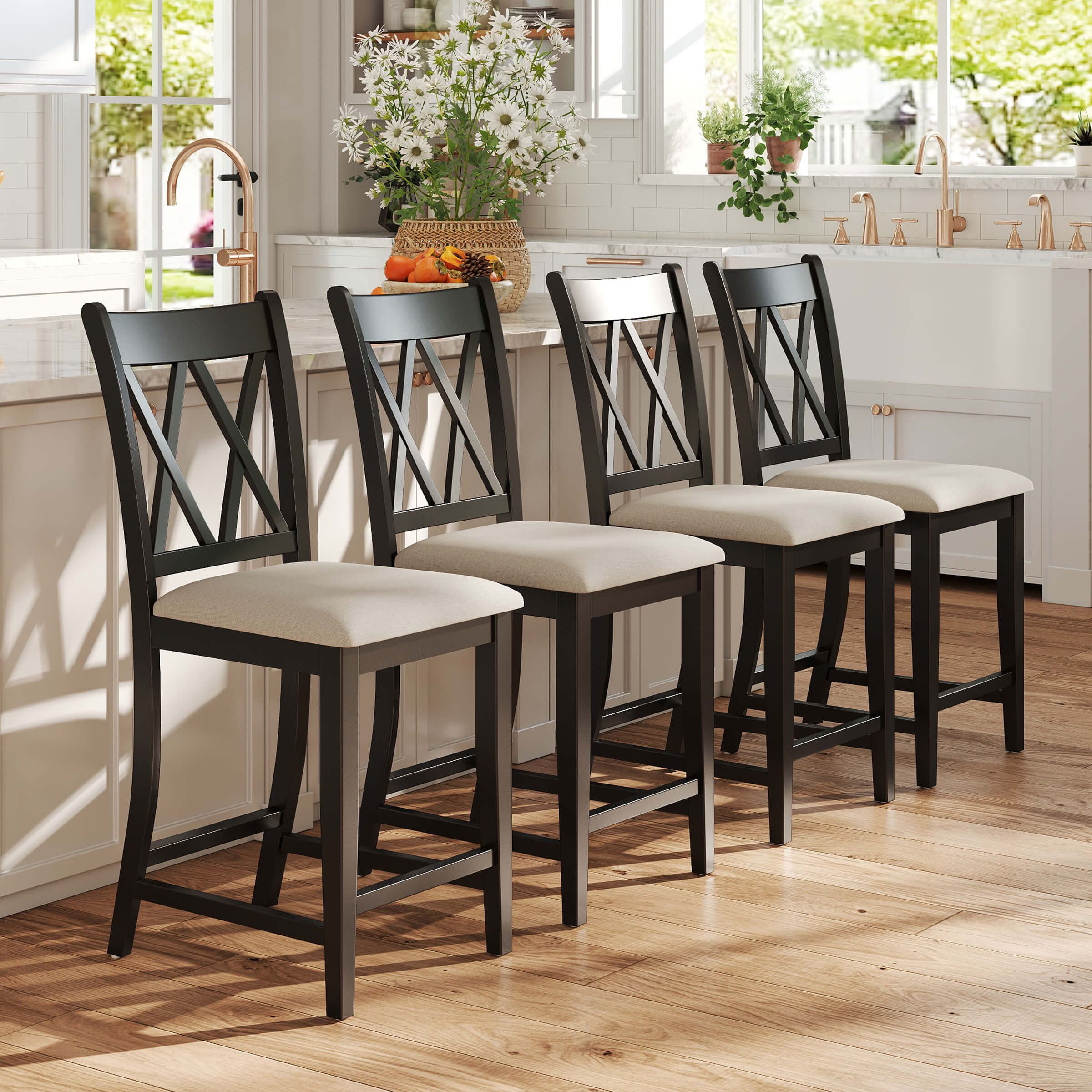 Janoray Farmhouse Cross-Back Wood Counter Stools Set of 2 - 50015CS