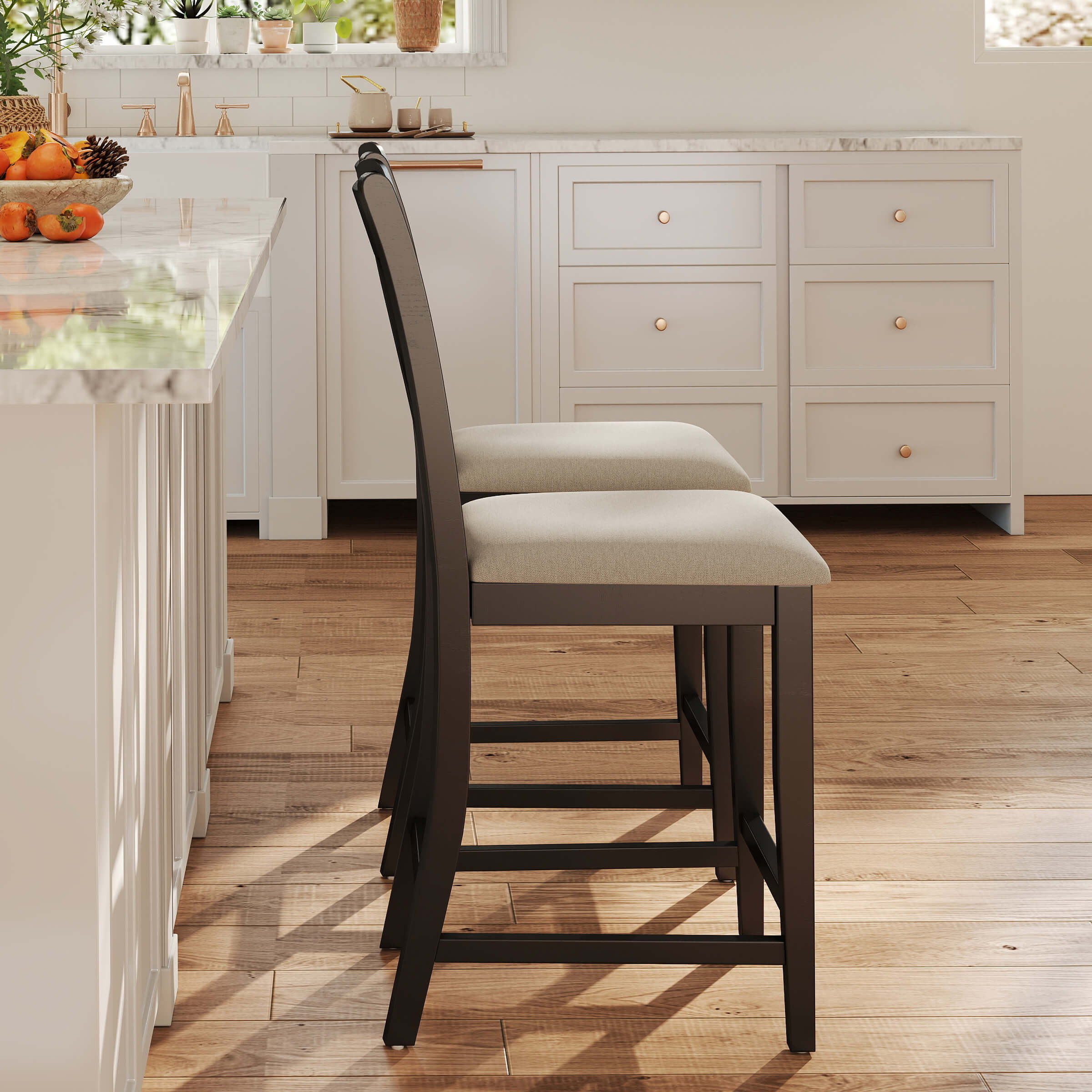 Janoray Farmhouse Cross-Back Wood Counter Stools Set of 2 - 50015CS