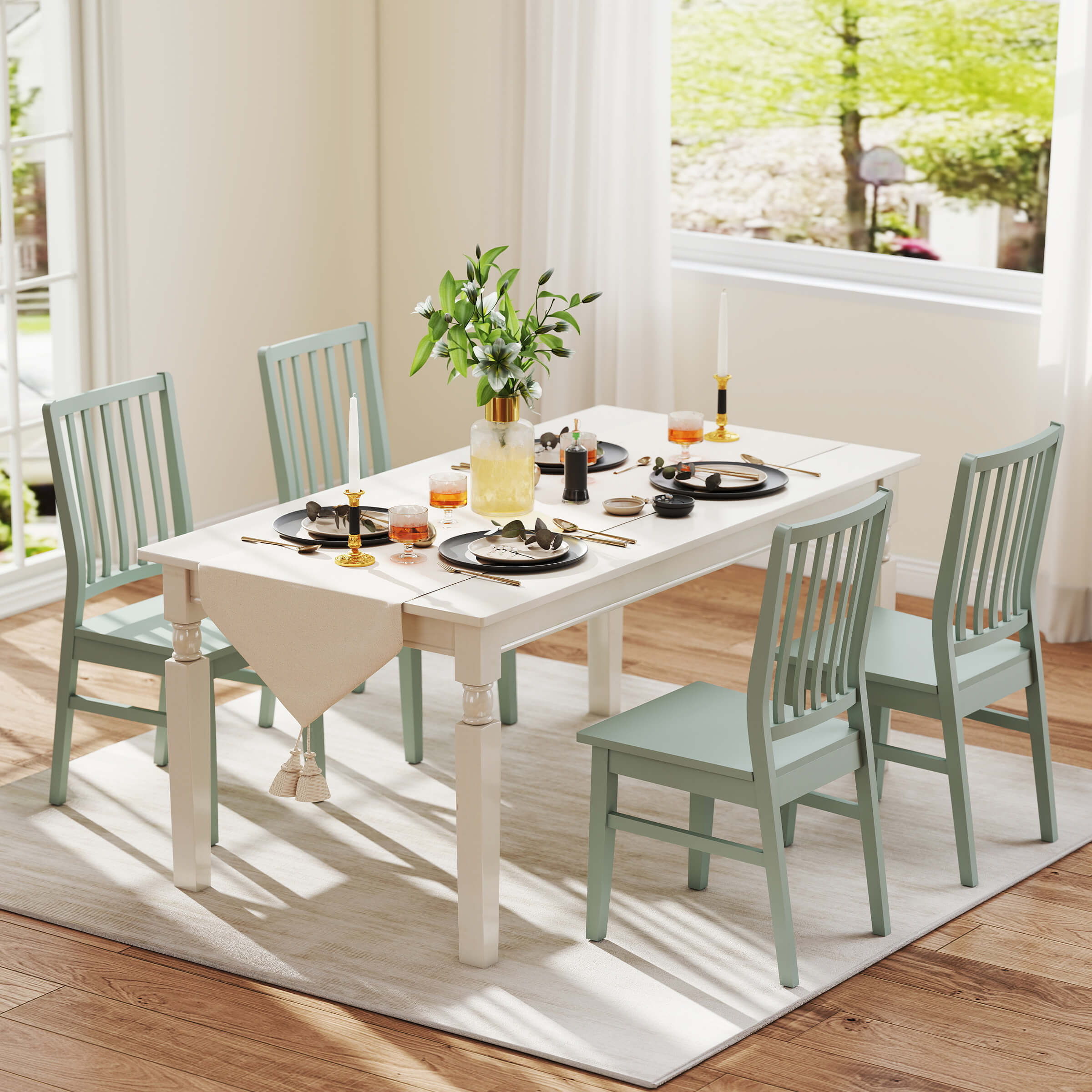 Janoray Farmhouse High Spindle Back Armless Dining Chairs Set of 4 - 0005DC