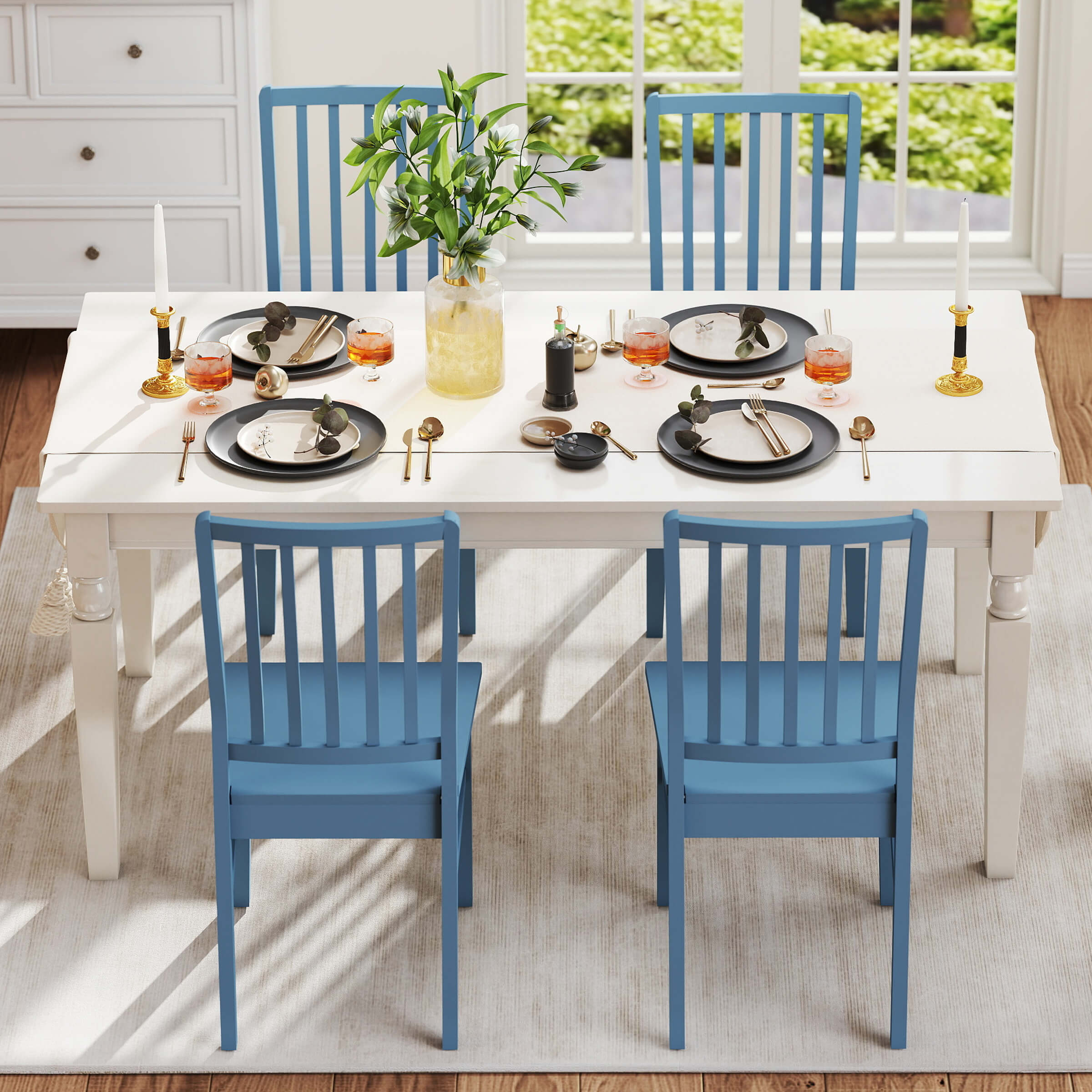 Janoray Farmhouse High Spindle Back Armless Dining Chairs Set of 4 - 0005DC