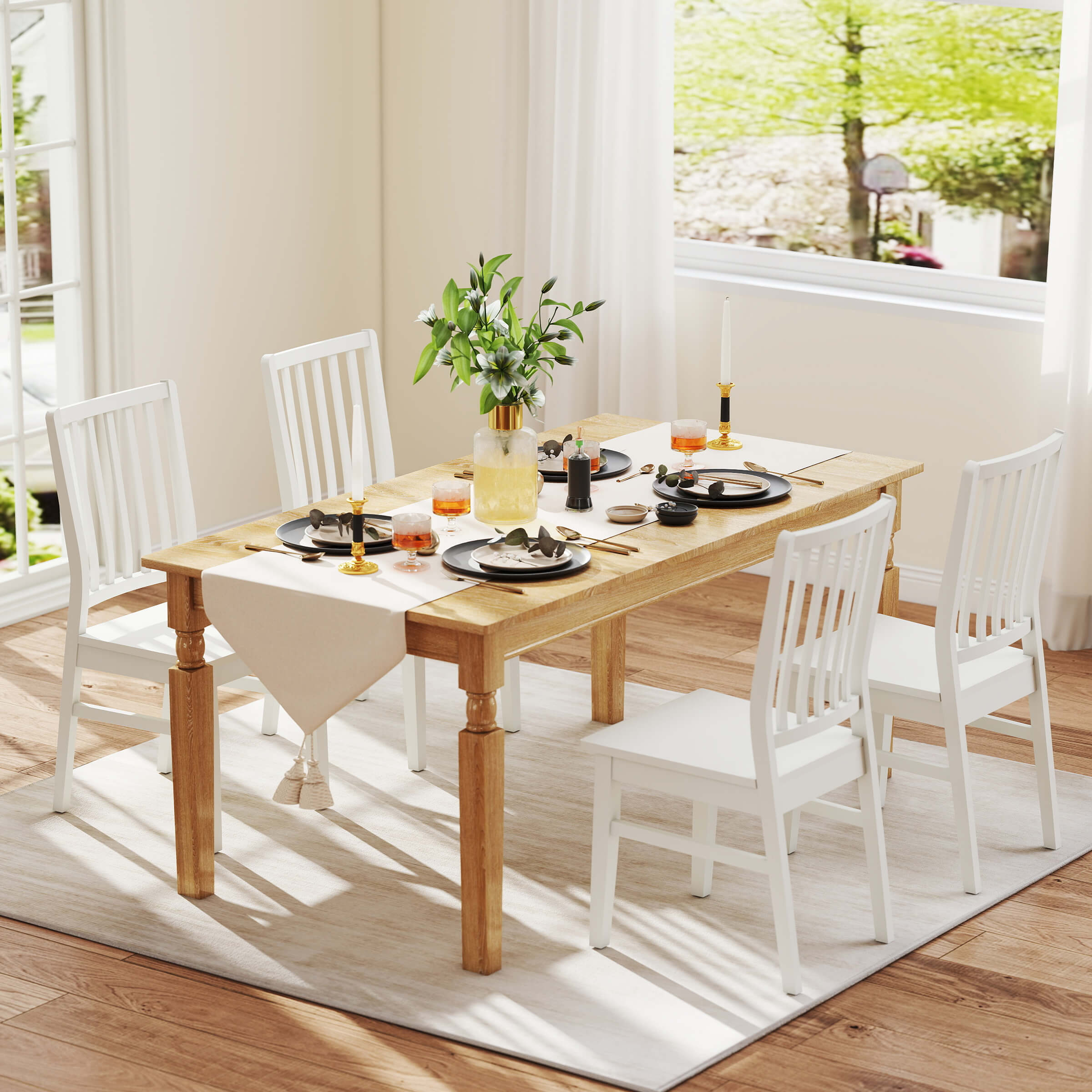 Janoray Farmhouse High Spindle Back Armless Dining Chairs Set of 4 - 0005DC