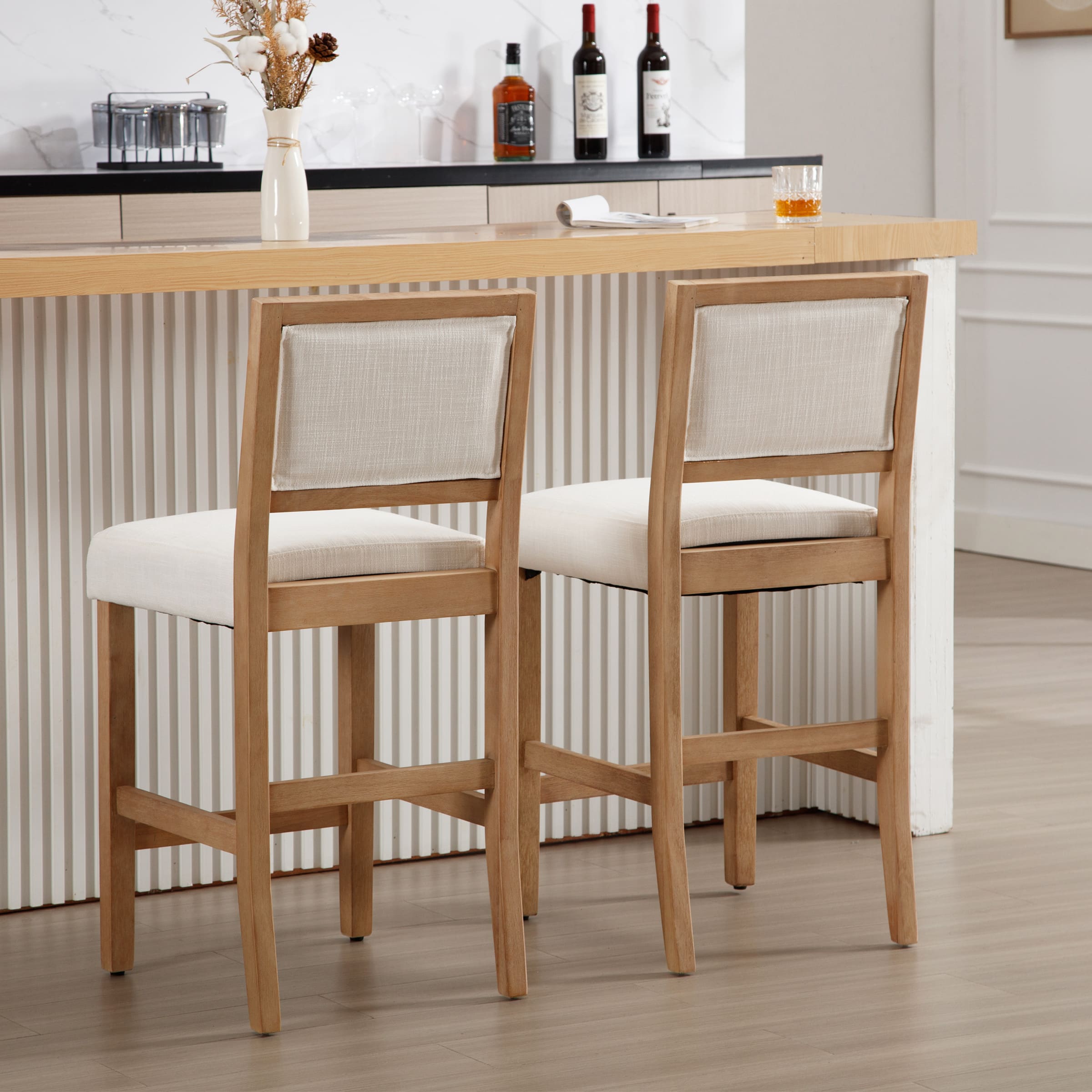 Janoray Farmhouse Upholstered Counter Stools Set of 2 - 57472CS