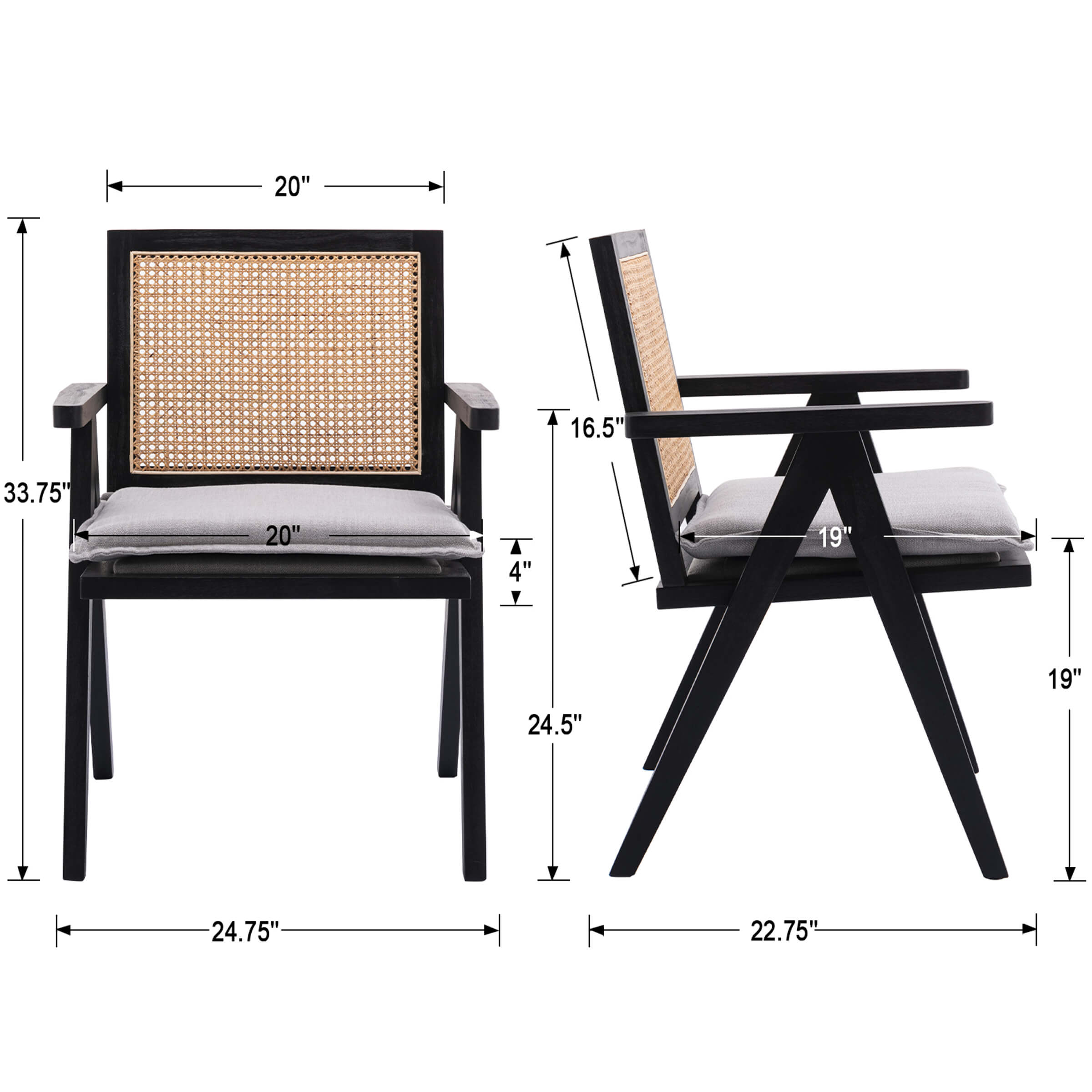 Janoray Rattan Back Linen Dining Chairs Set of 2 - 1826DC