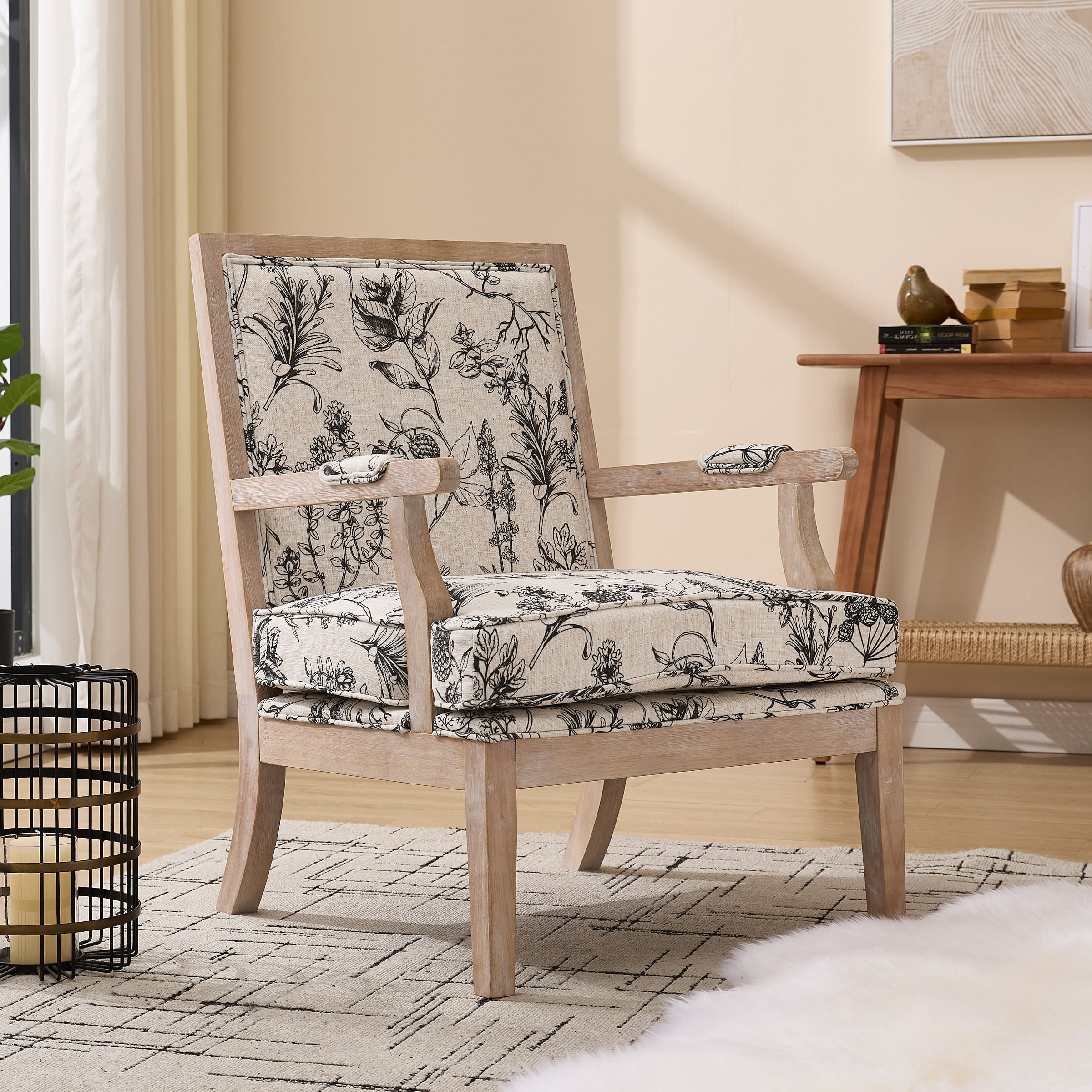 Janoray Linen Upholstered Solid Wood Armchair - 30026AC