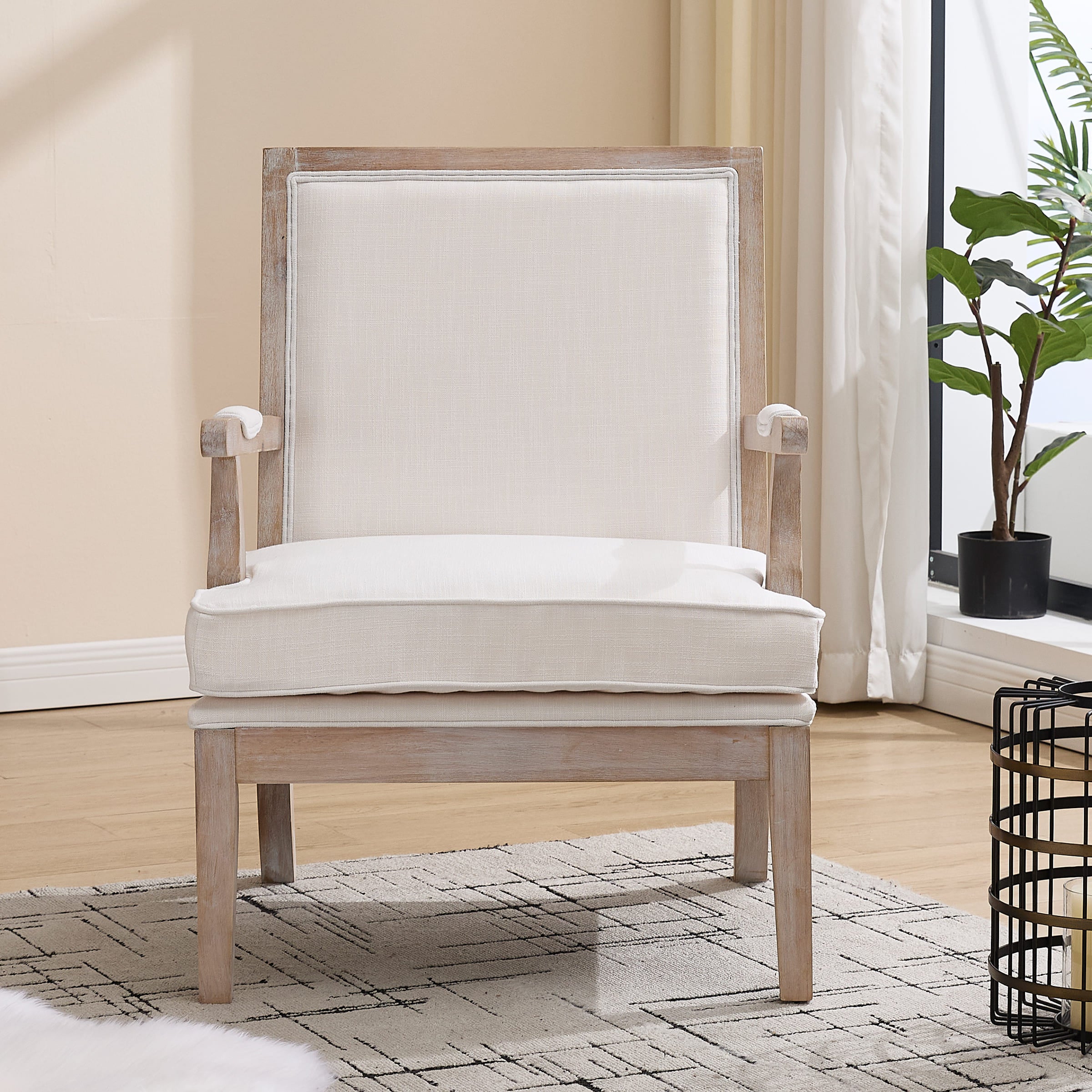 Janoray Linen Upholstered Solid Wood Armchair - 30026AC