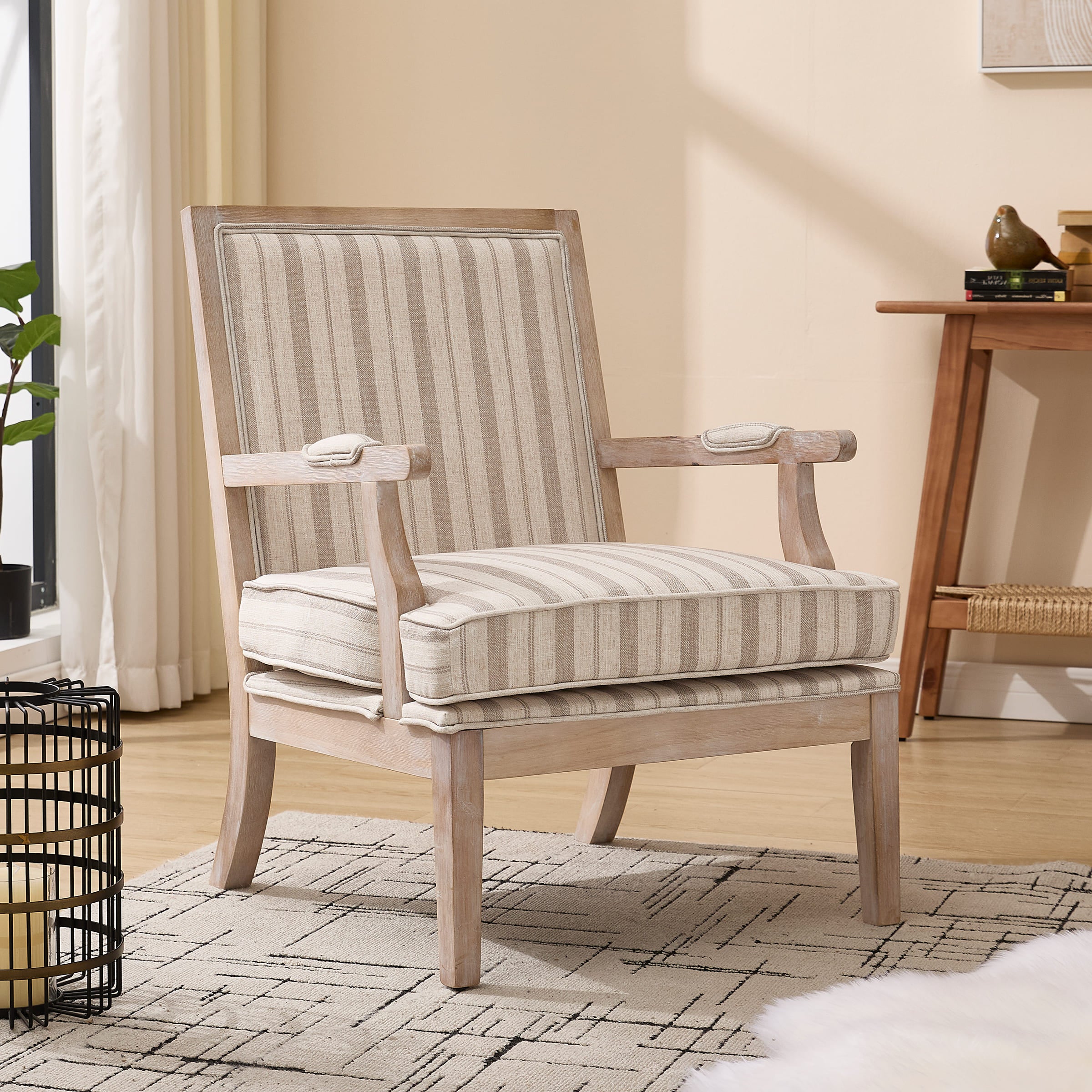 Janoray Linen Upholstered Solid Wood Armchair - 30026AC