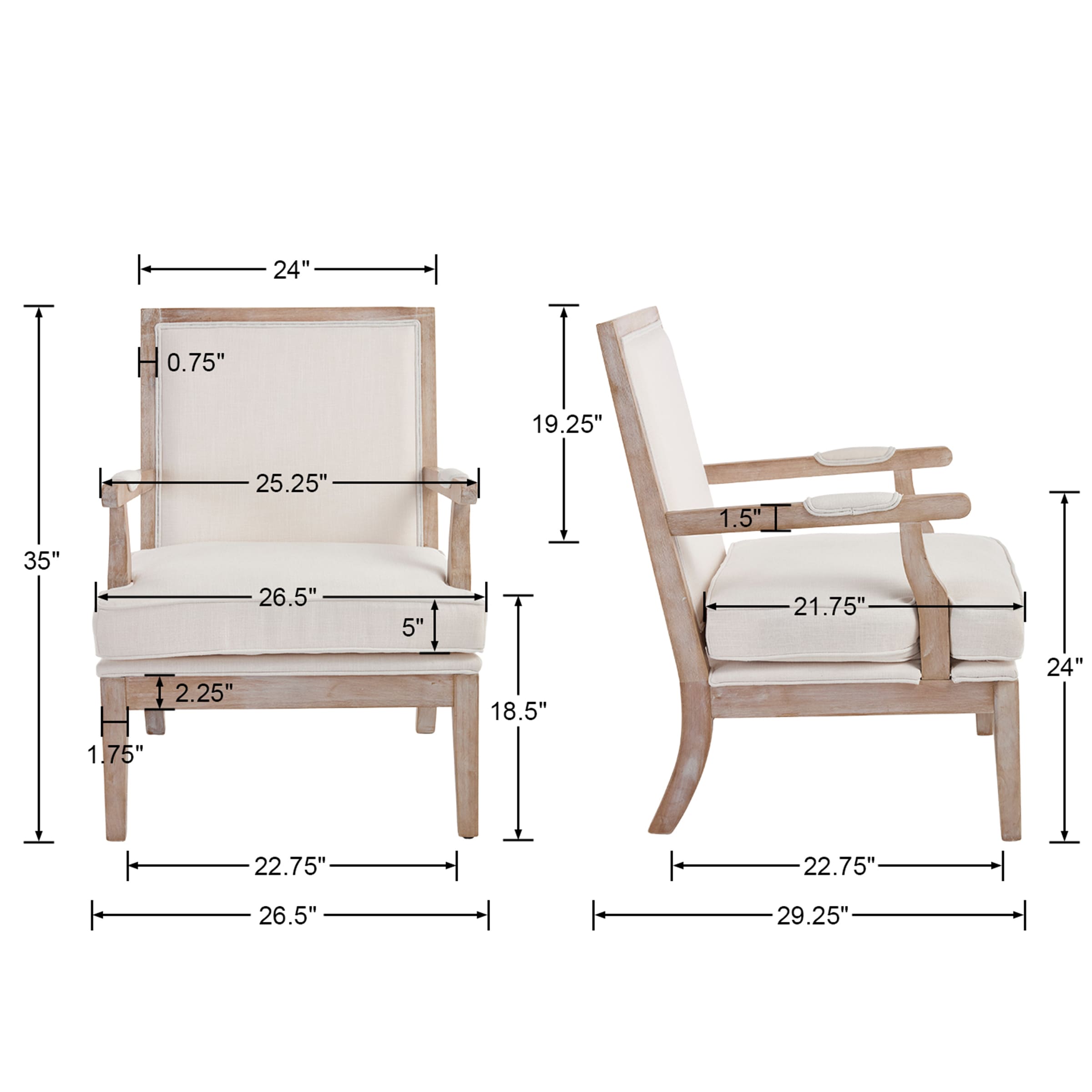 Janoray Linen Upholstered Solid Wood Armchair - 30026AC