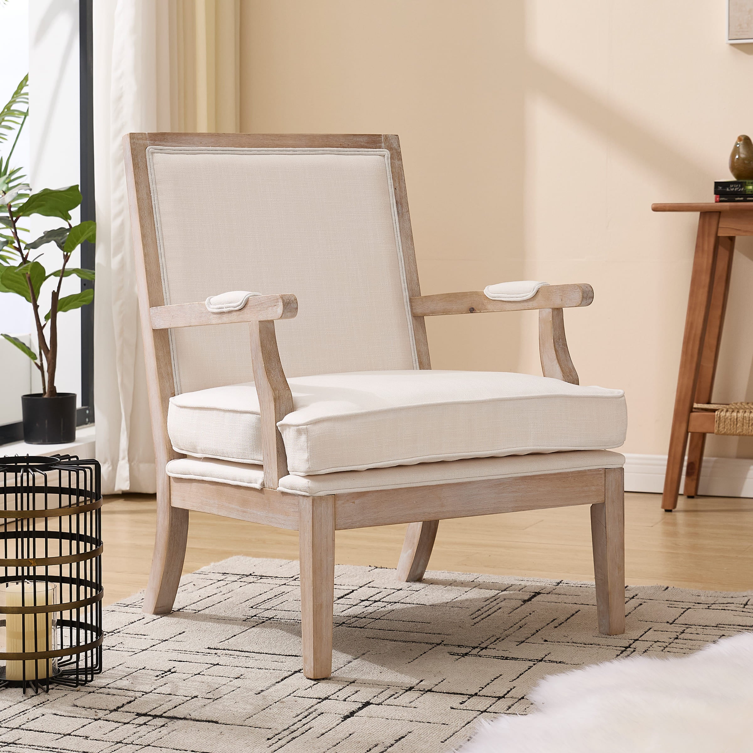 Janoray Linen Upholstered Solid Wood Armchair - 30026AC