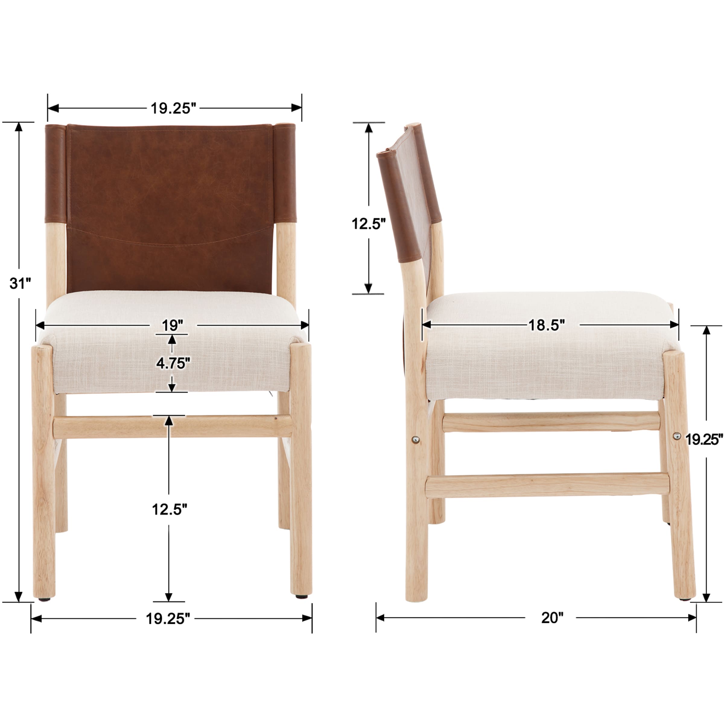 EALSON Mid-Century Armless Dining Chairs Set of 2 - 10040DC