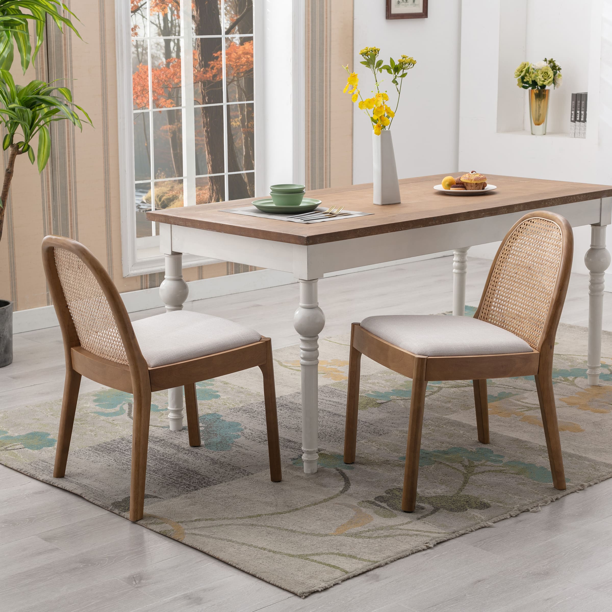 Janoray Rattan Upholstered Dining Chairs Set of 2 - 1866DC