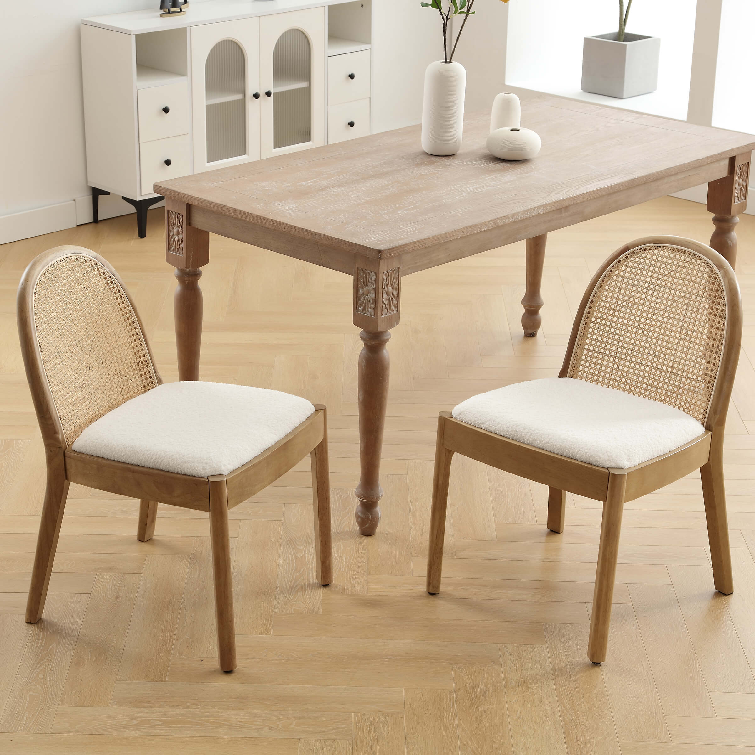 Janoray Rattan Upholstered Dining Chairs Set of 2 - 1866DC