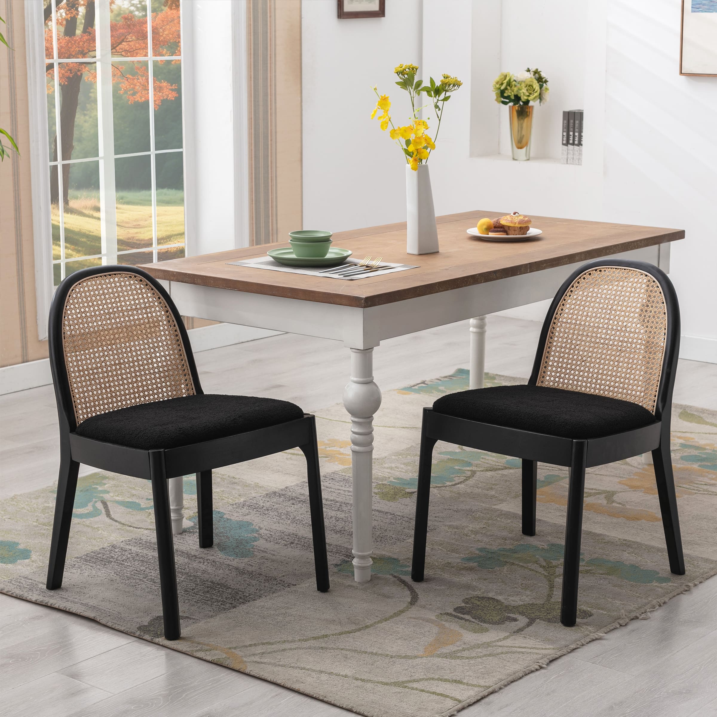 Janoray Rattan Upholstered Dining Chairs Set of 2 - 1866DC