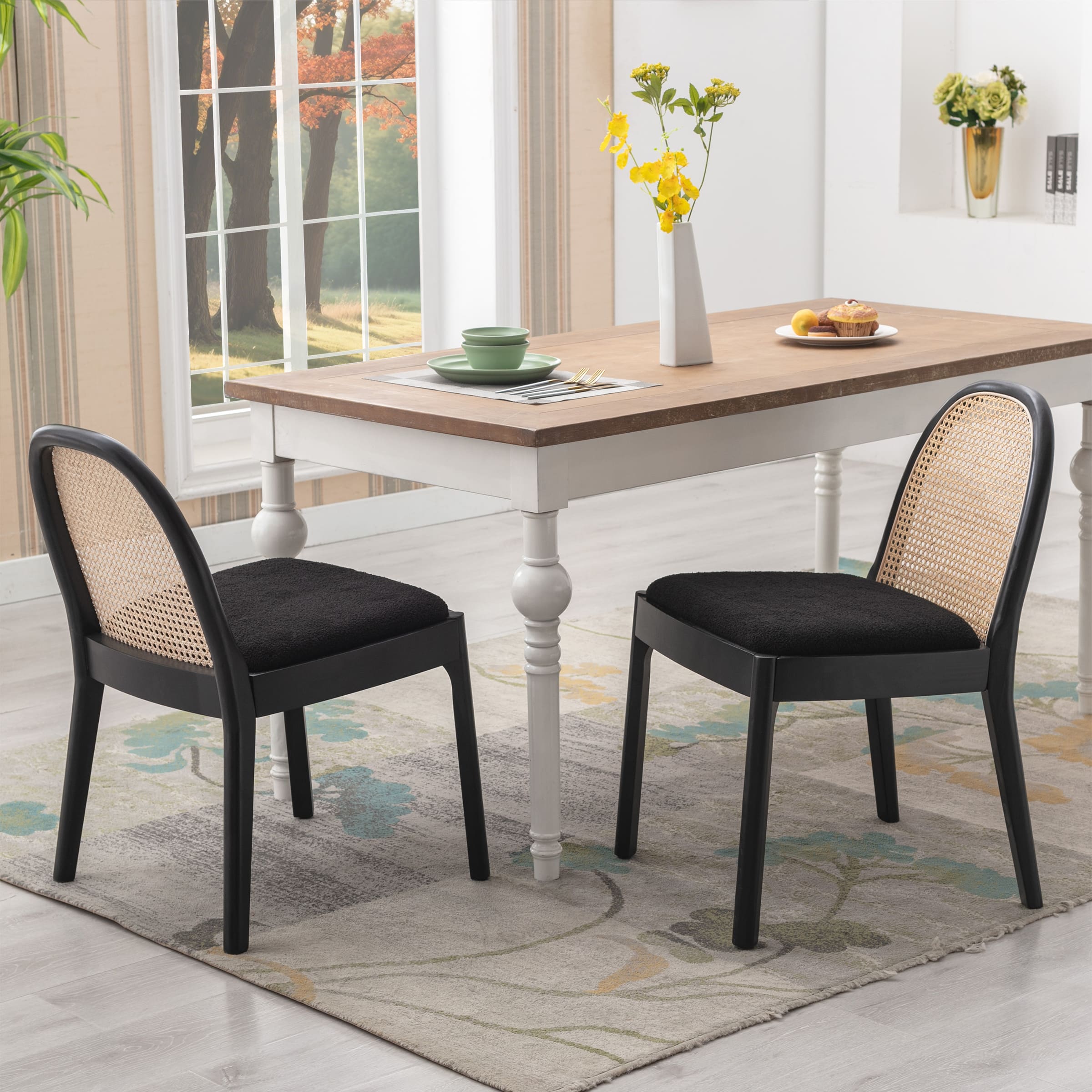 Janoray Rattan Upholstered Dining Chairs Set of 2 - 1866DC