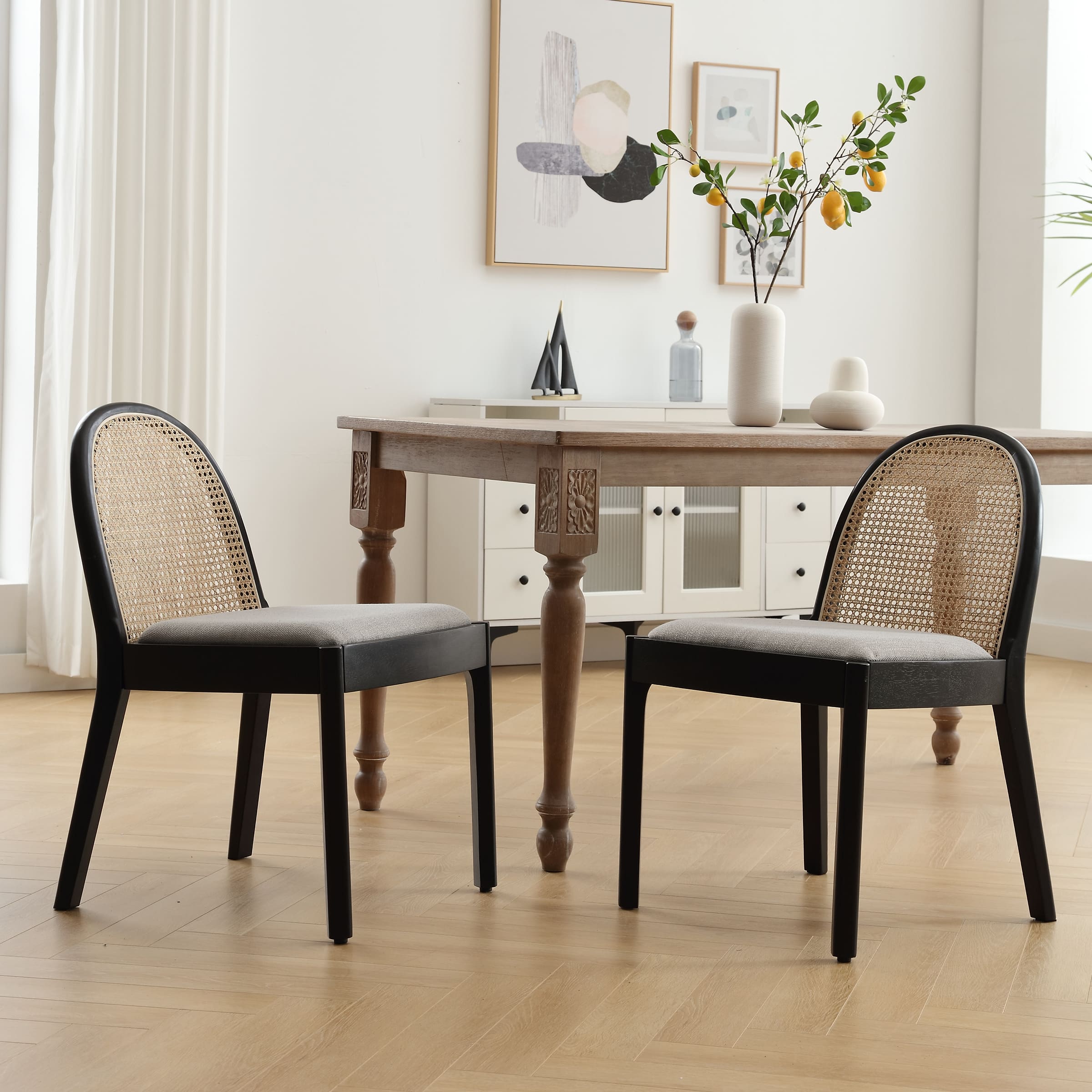 Janoray Rattan Upholstered Dining Chairs Set of 2 - 1866DC