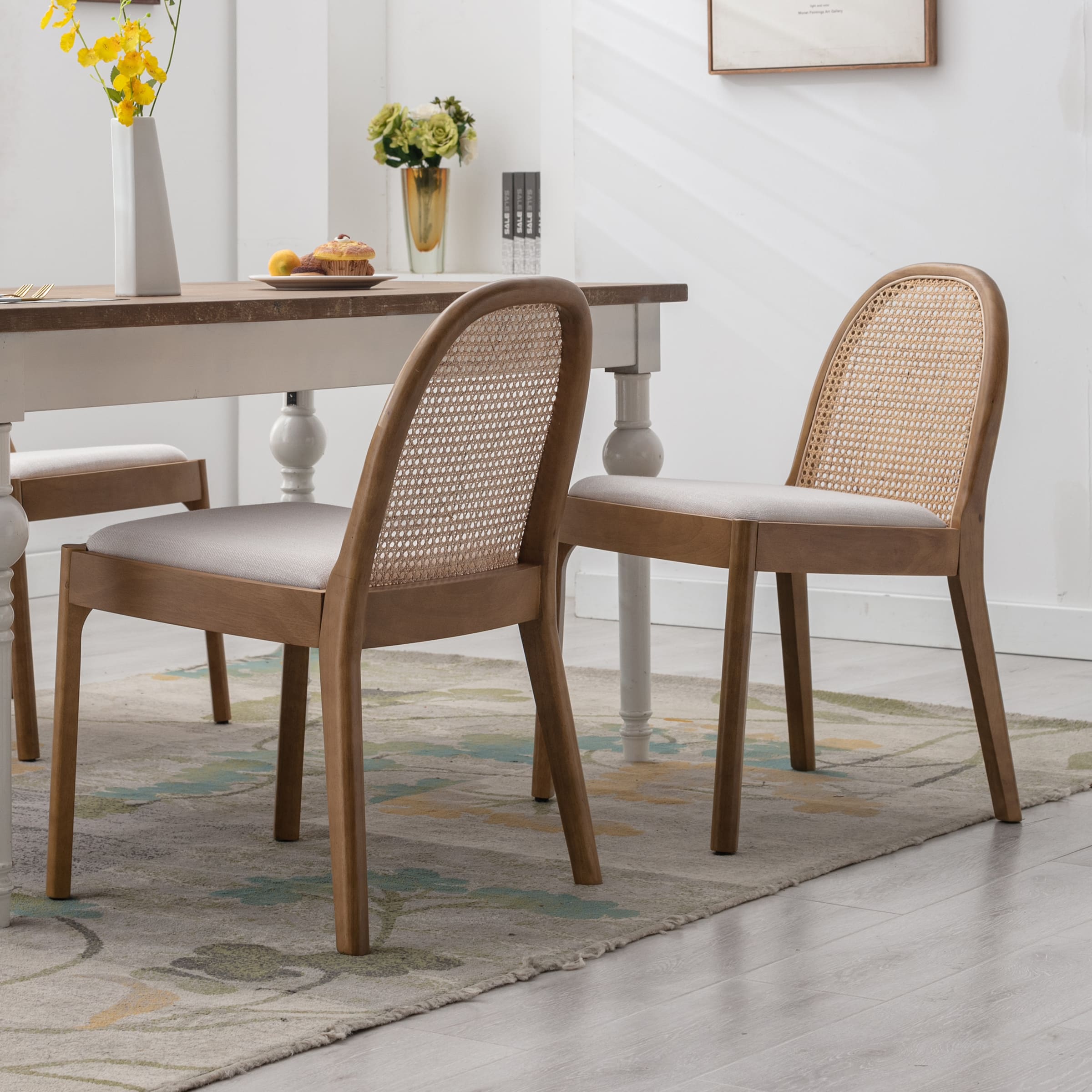 Janoray Rattan Upholstered Dining Chairs Set of 2 - 1866DC