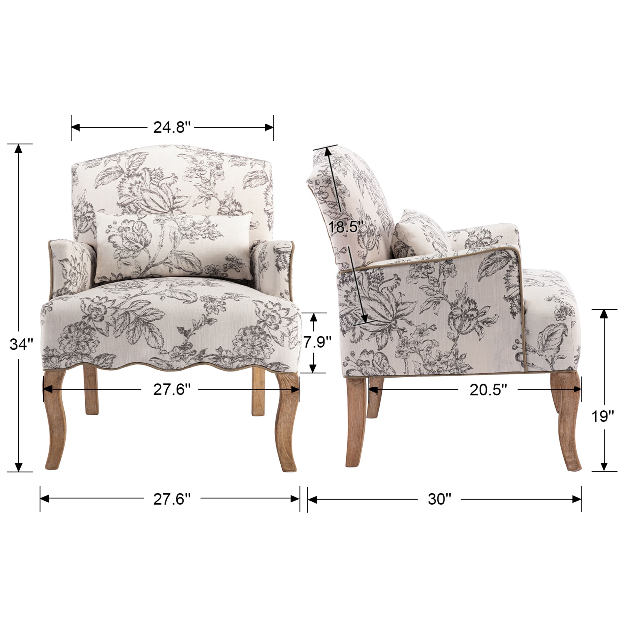 Janoray Mid Century Fabric Floral Armchair with Pillow - 8106AC