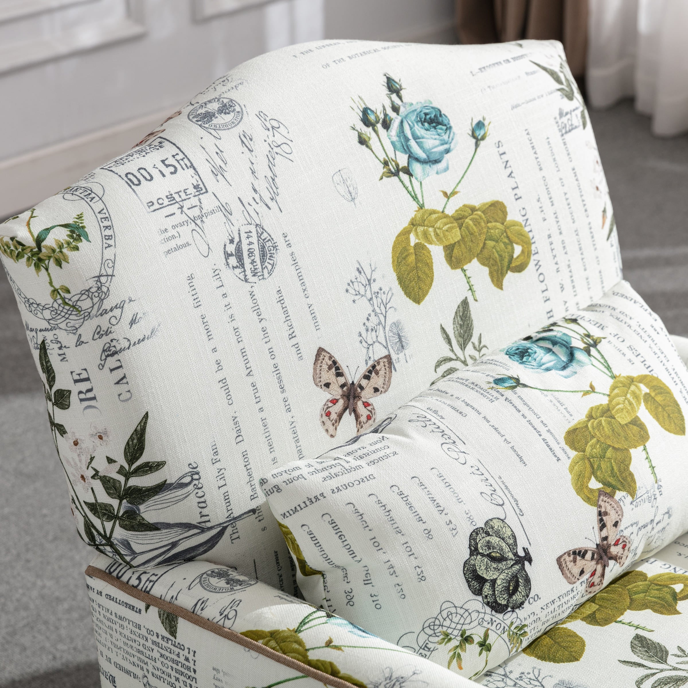 Janoray Mid Century Fabric Floral Armchair with Pillow - 8106AC