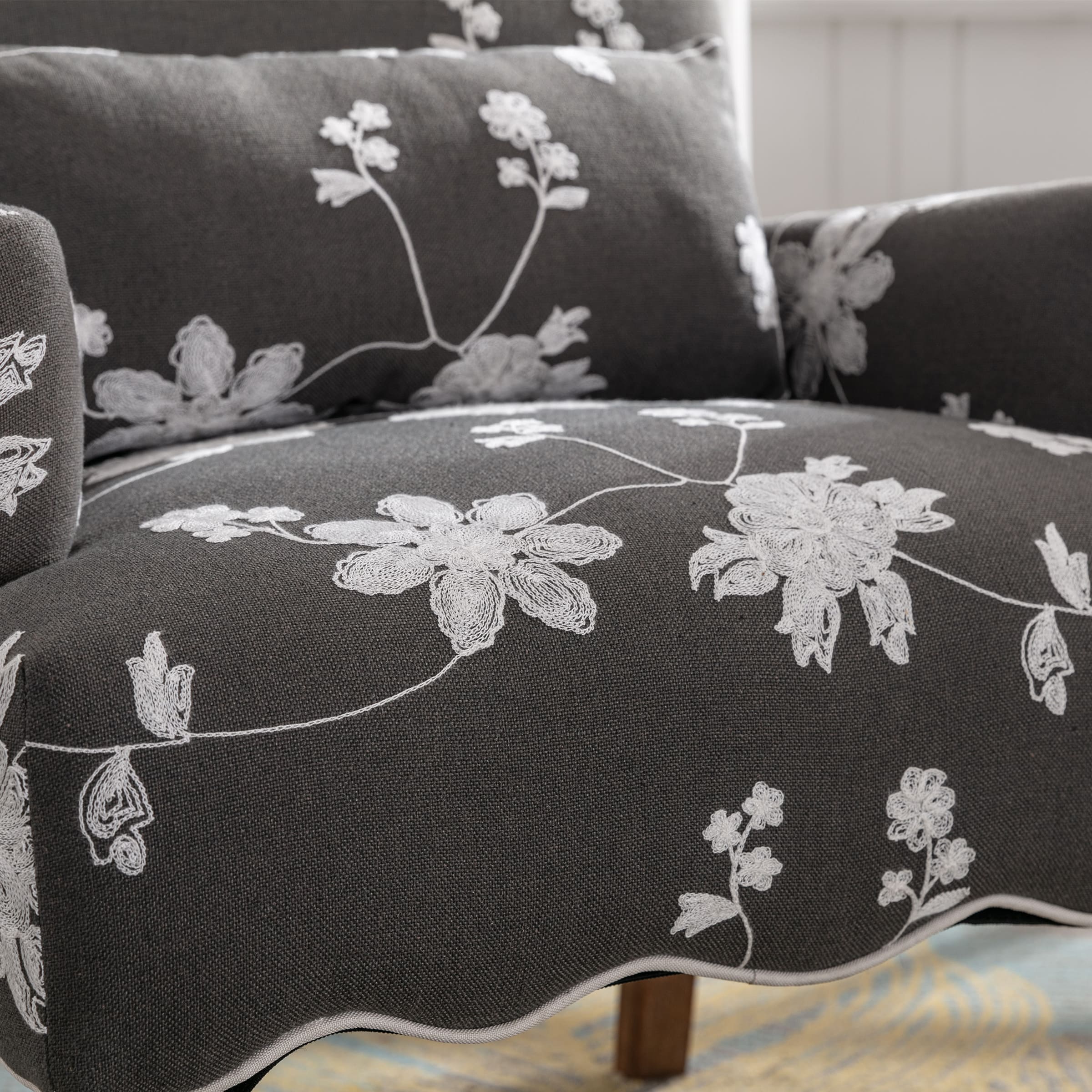 Janoray Mid Century Fabric Floral Armchair with Pillow - 8106AC