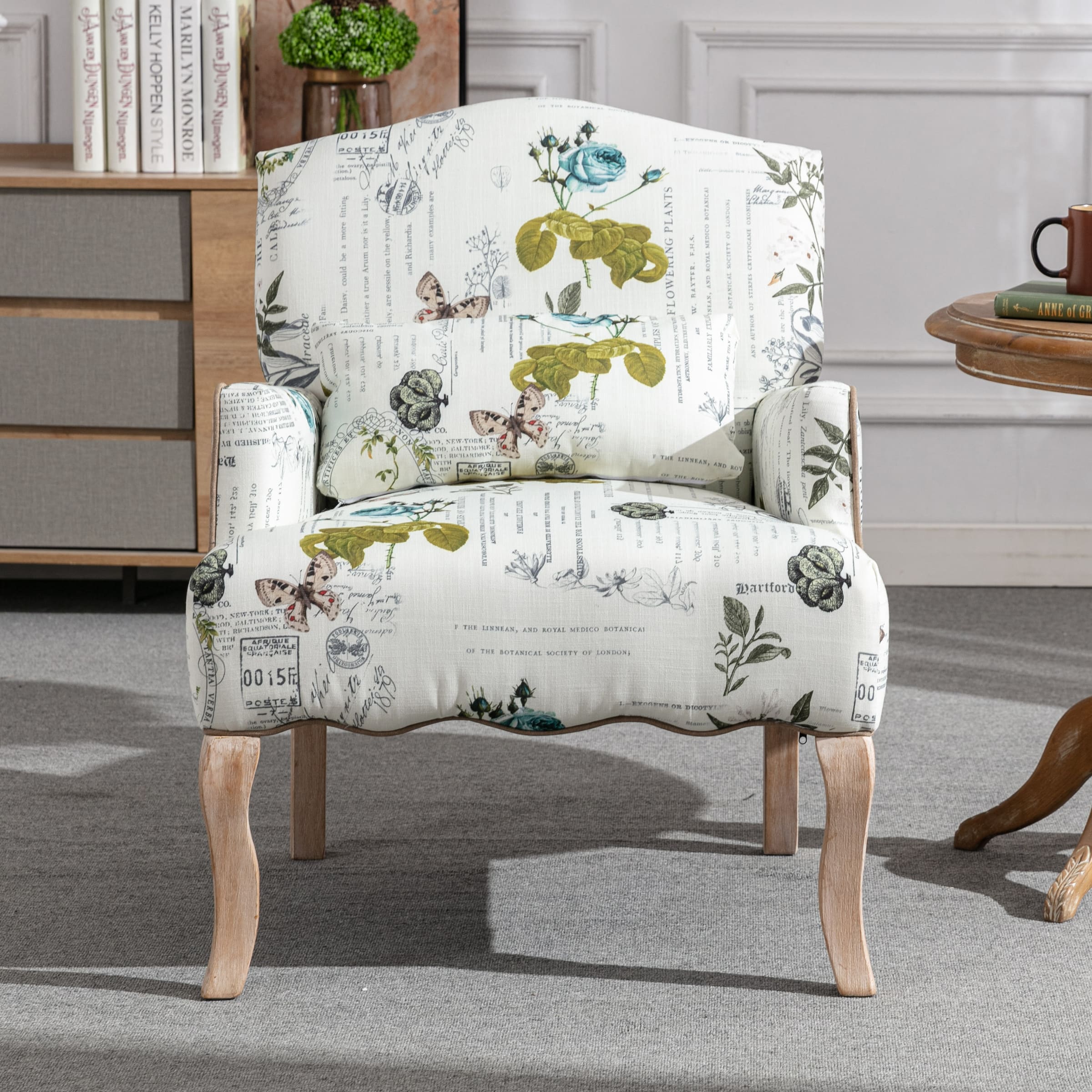 Janoray Mid Century Fabric Floral Armchair with Pillow - 8106AC