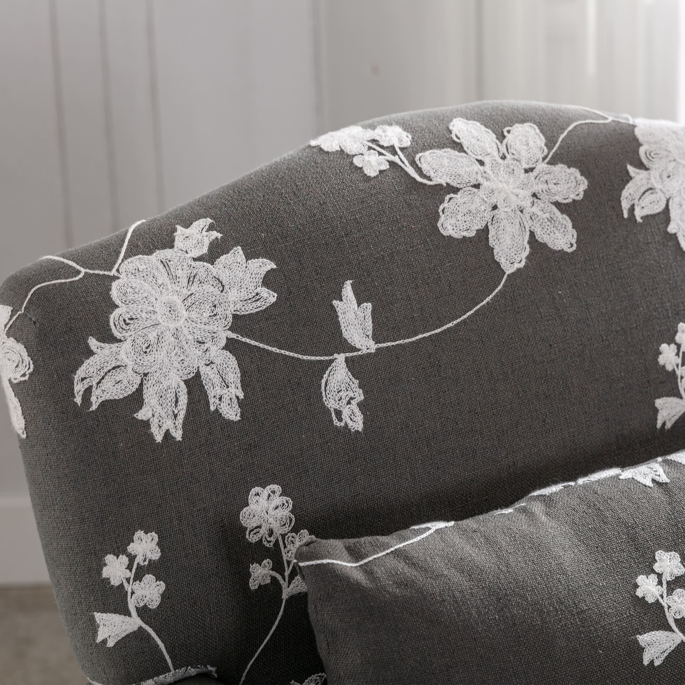 Janoray Mid Century Fabric Floral Armchair with Pillow - 8106AC