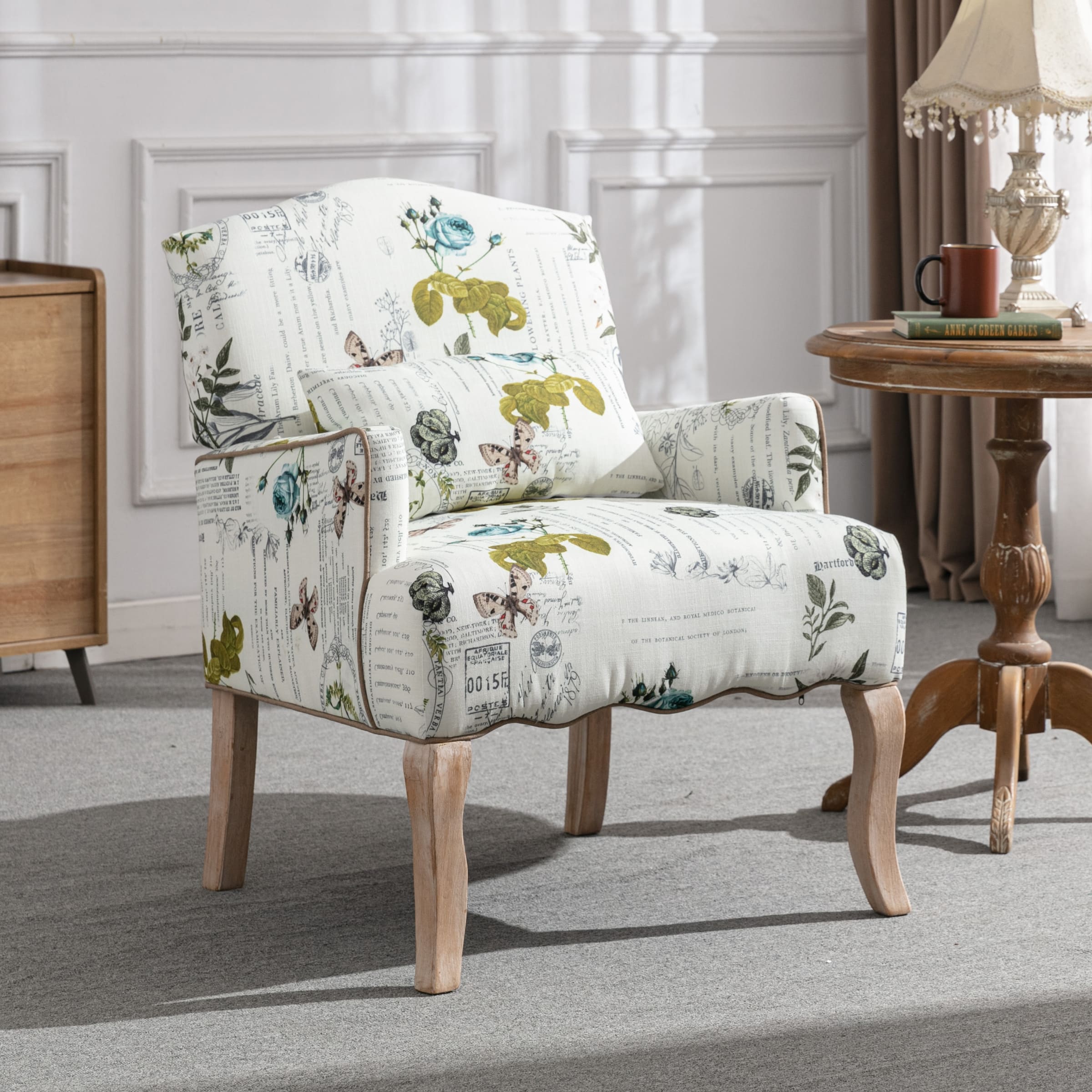Janoray Mid Century Fabric Floral Armchair with Pillow - 8106AC