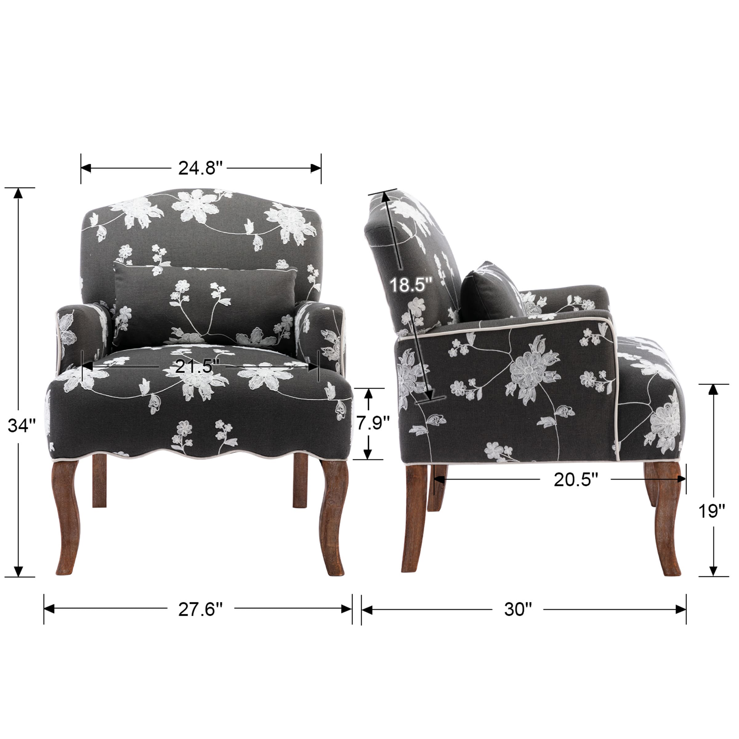 Janoray Mid Century Fabric Floral Armchair with Pillow - 8106AC