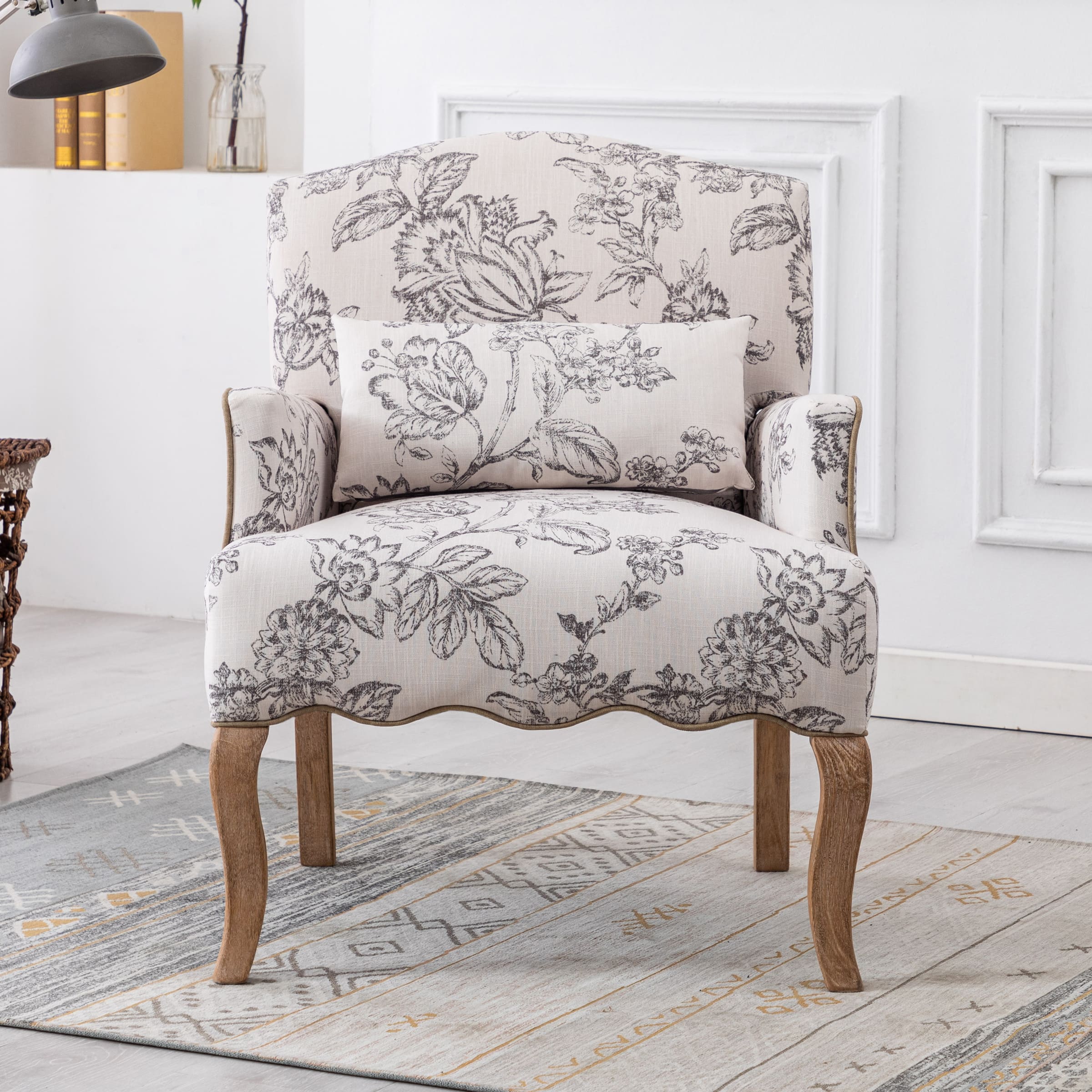 Janoray Mid Century Fabric Floral Armchair with Pillow - 8106AC