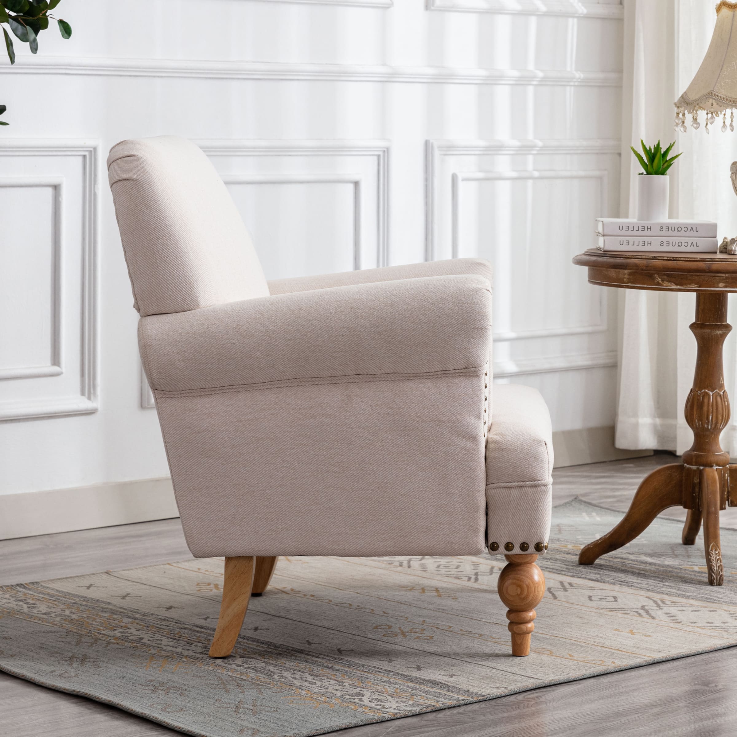 Janoray Nailhead Trim Linen Accent Chair 1 PCS - 8330AC