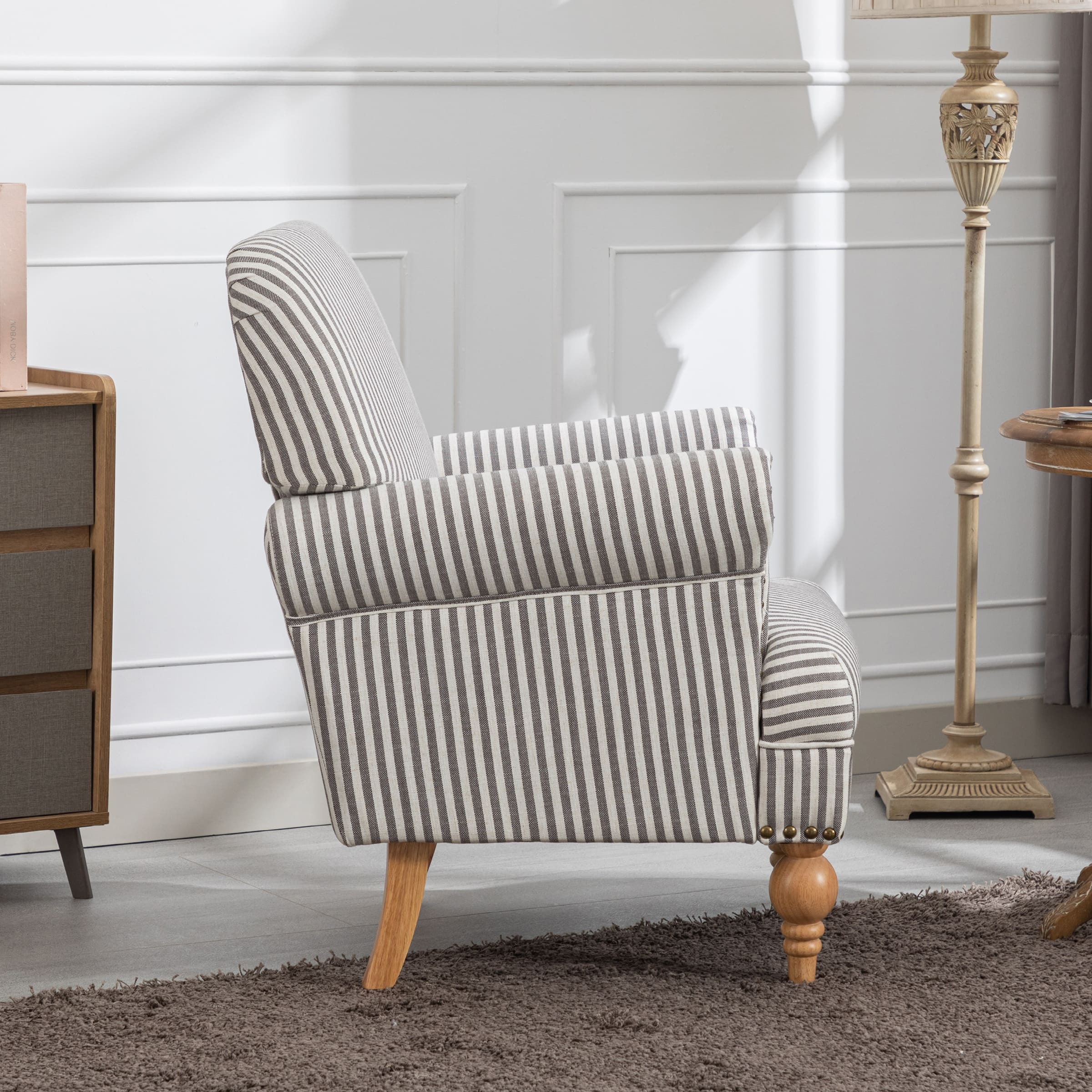 Janoray Nailhead Trim Linen Accent Chair 1 PCS - 8330AC