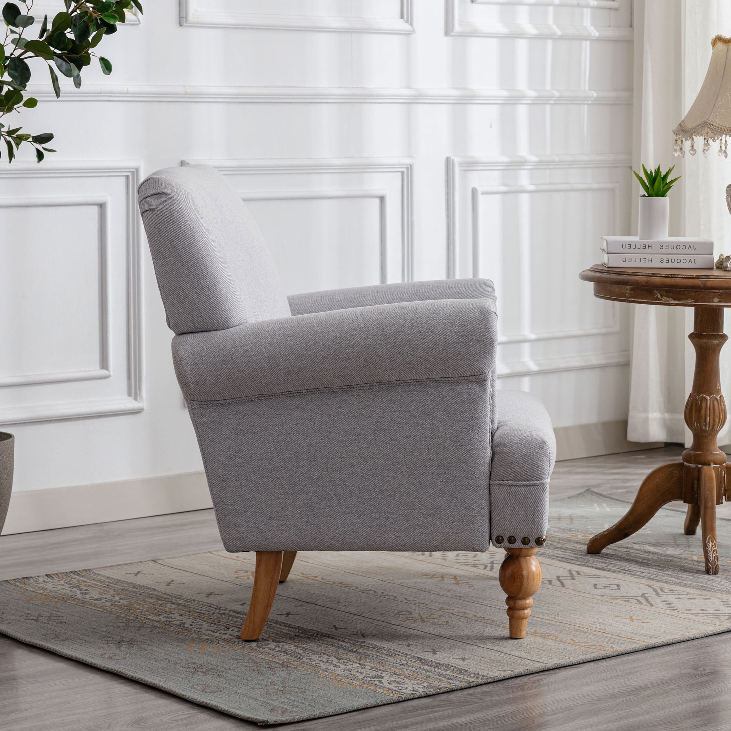 Janoray Nailhead Trim Linen Accent Chair 1 PCS - 8330AC