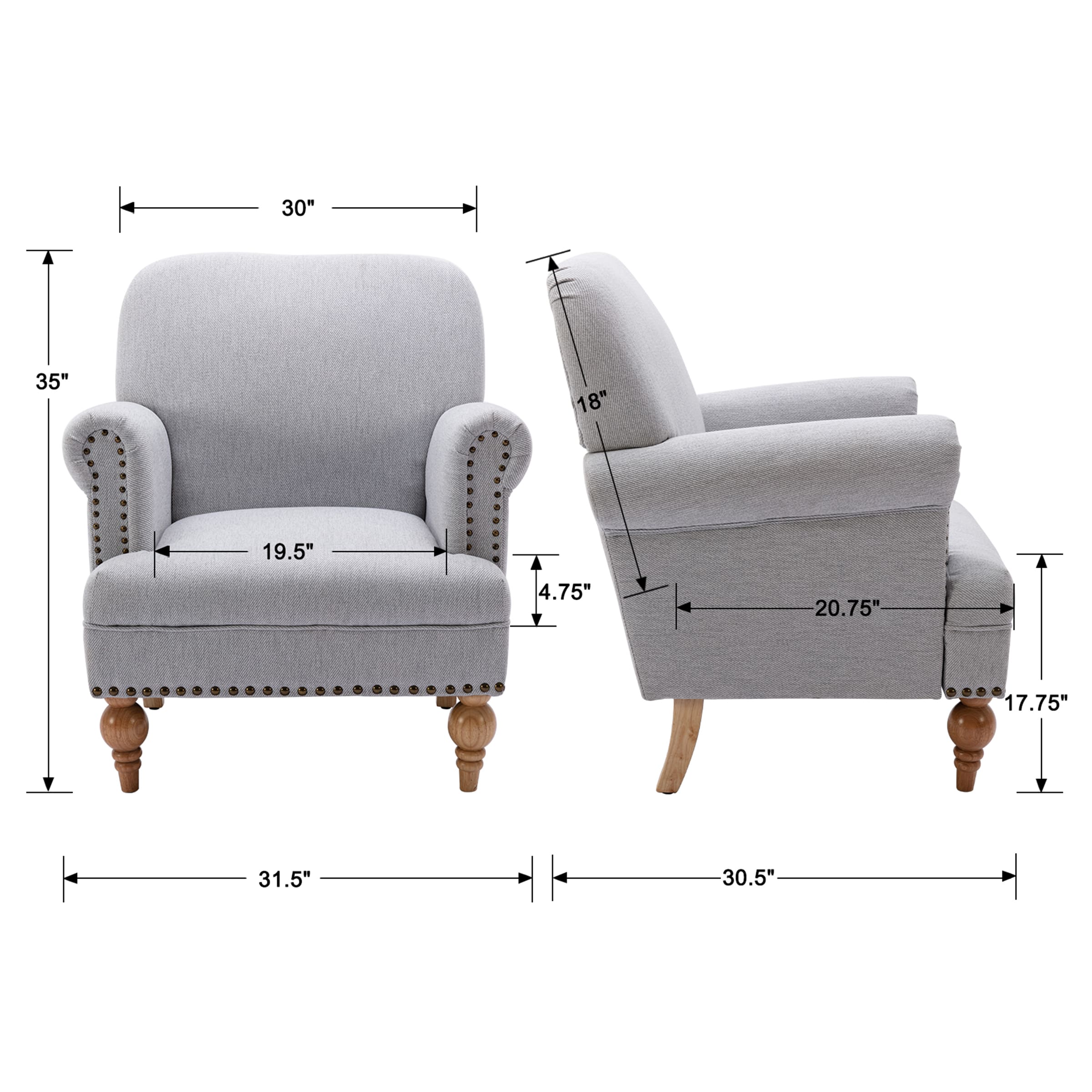 Janoray Nailhead Trim Linen Accent Chair 1 PCS - 8330AC