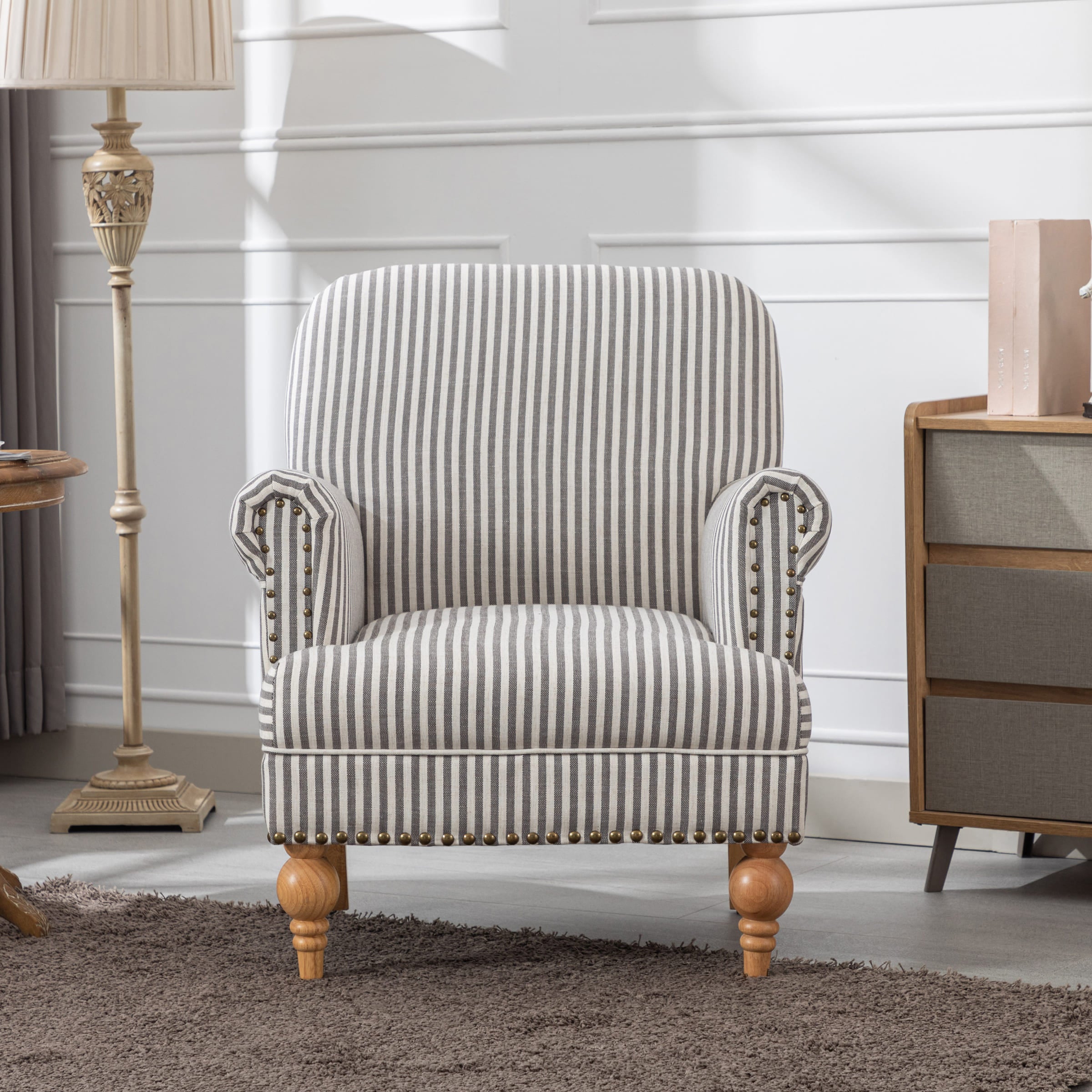 Janoray Nailhead Trim Linen Accent Chair 1 PCS - 8330AC